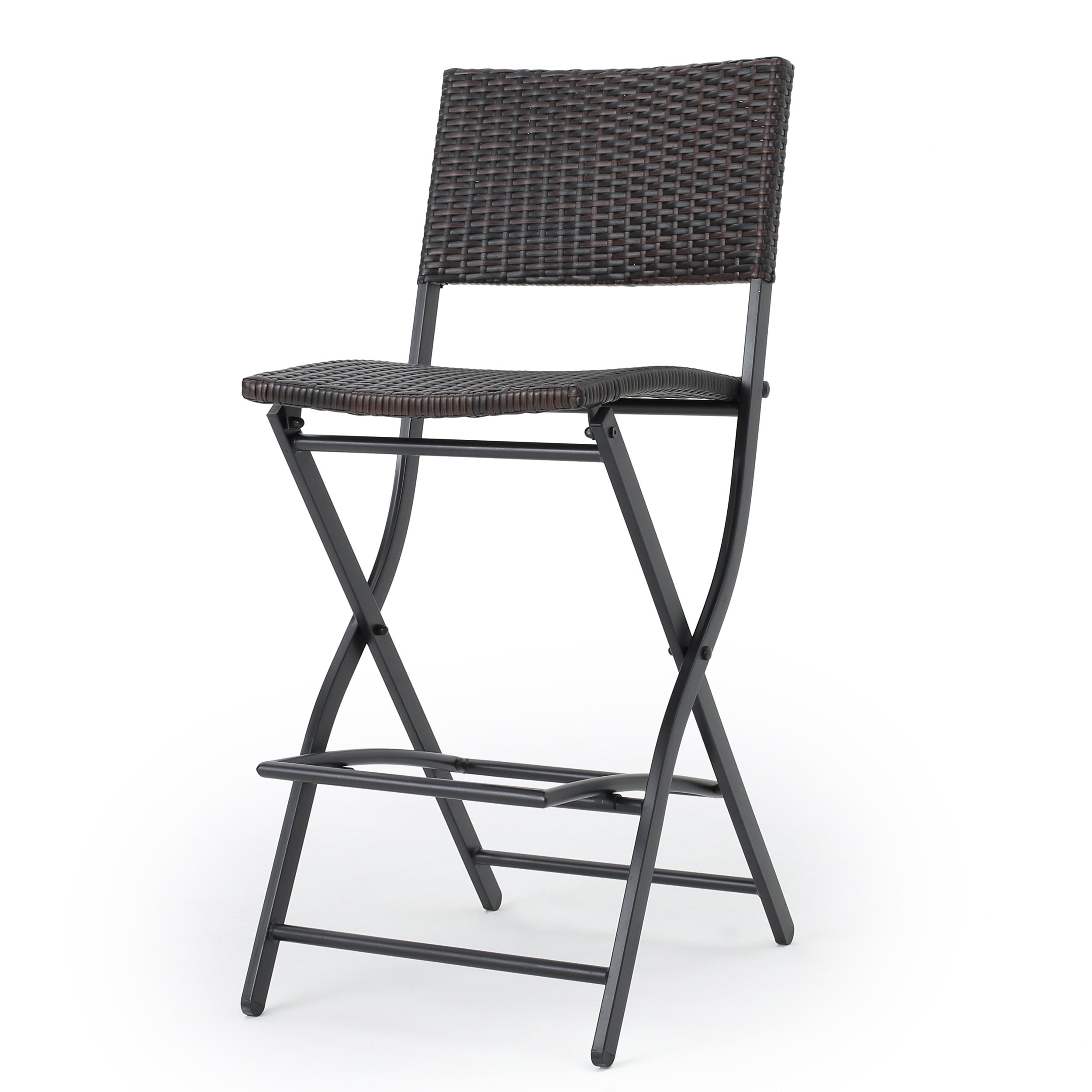 Outdoor Wicker Barstools Faux Rattan Patio Bar Stools Foldable Chair, Multibrown, Set of 2