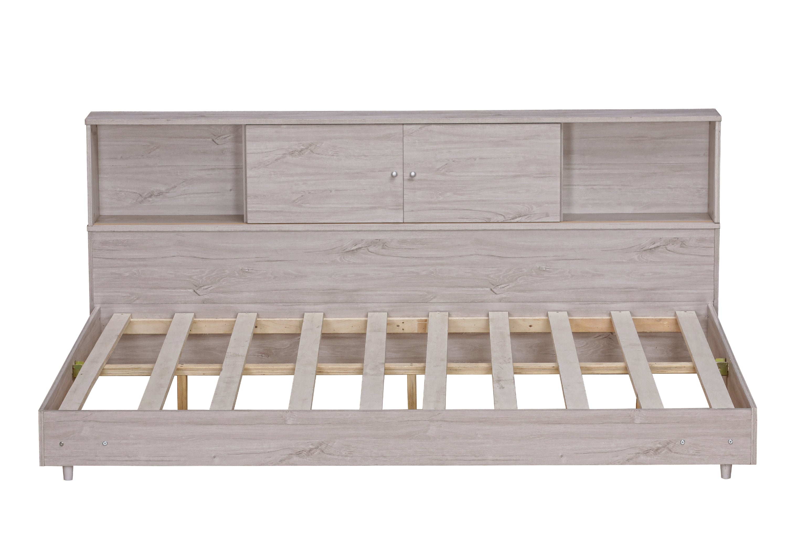 Full Size Daybed Frame with Storage Bookcases,White Oak