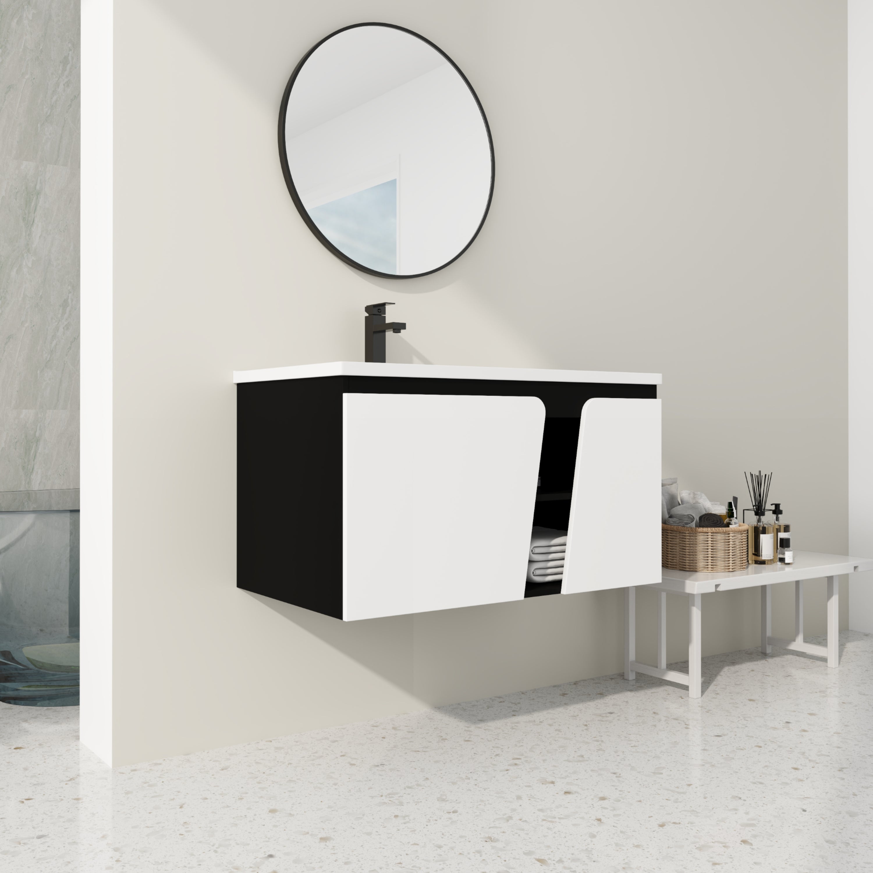 36'' Floating Wall-Mounted Bathroom Vanity With Ceramic Basin & Soft-Close Cabinet Door