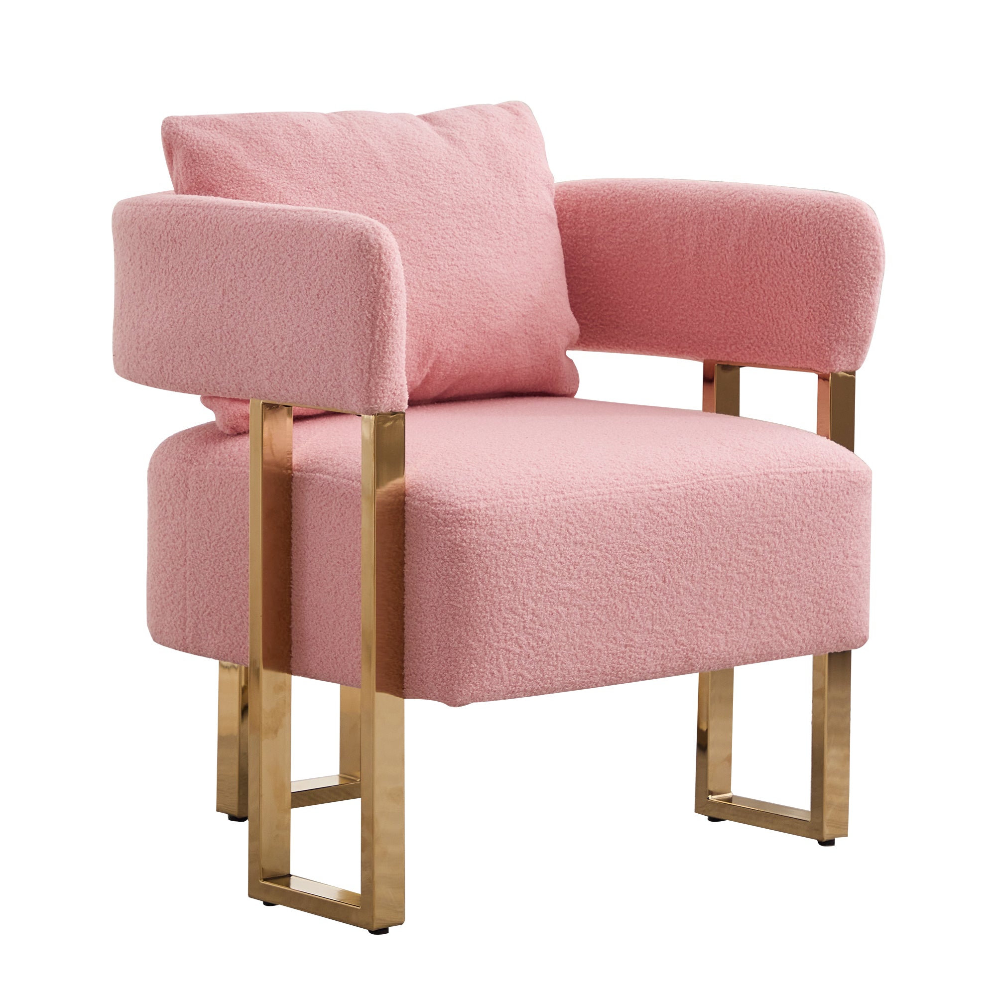 TS Modern decorative chair, living room side chair with gold metal legs, no wheels, suitable for dressing area, reception room, office,Teddy fleece upholstered metal foot sofas 2PCS Pink