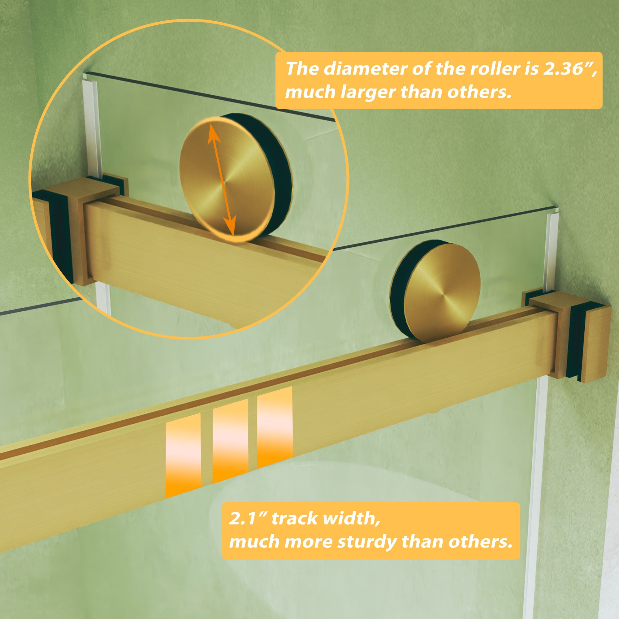 56-60 x 74 in Frameless Double Sliding Square-Tube Shower Door - 56-60 x 74 in / Brushed Gold / Square Tube view 7