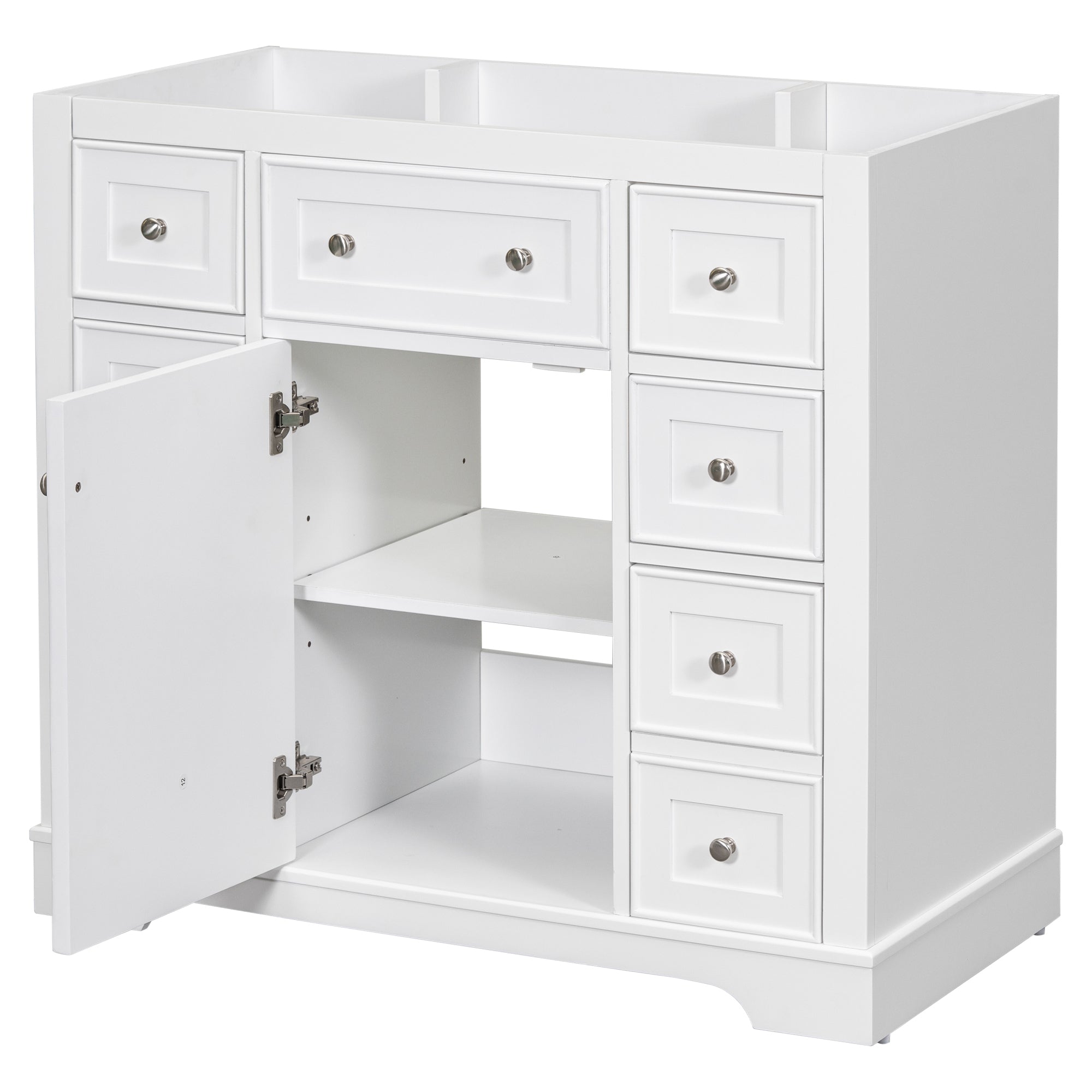 36" Bathroom Vanity without Sink, Cabinet Base Only, One Cabinet and Six Drawers, White