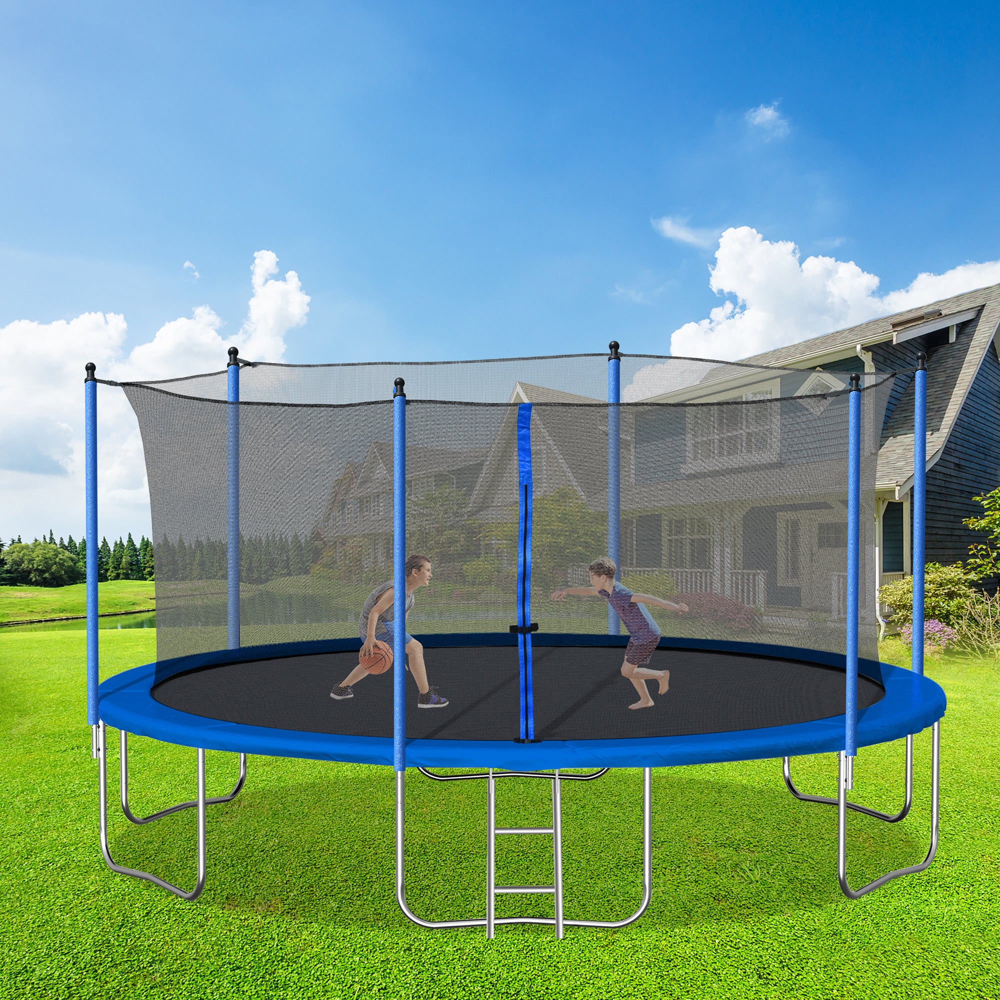 14FT  Trampoline with Safety Enclosure Net,Heavy Duty Jumping Mat and Spring Cover Padding for Kids and Adults,  Ladder