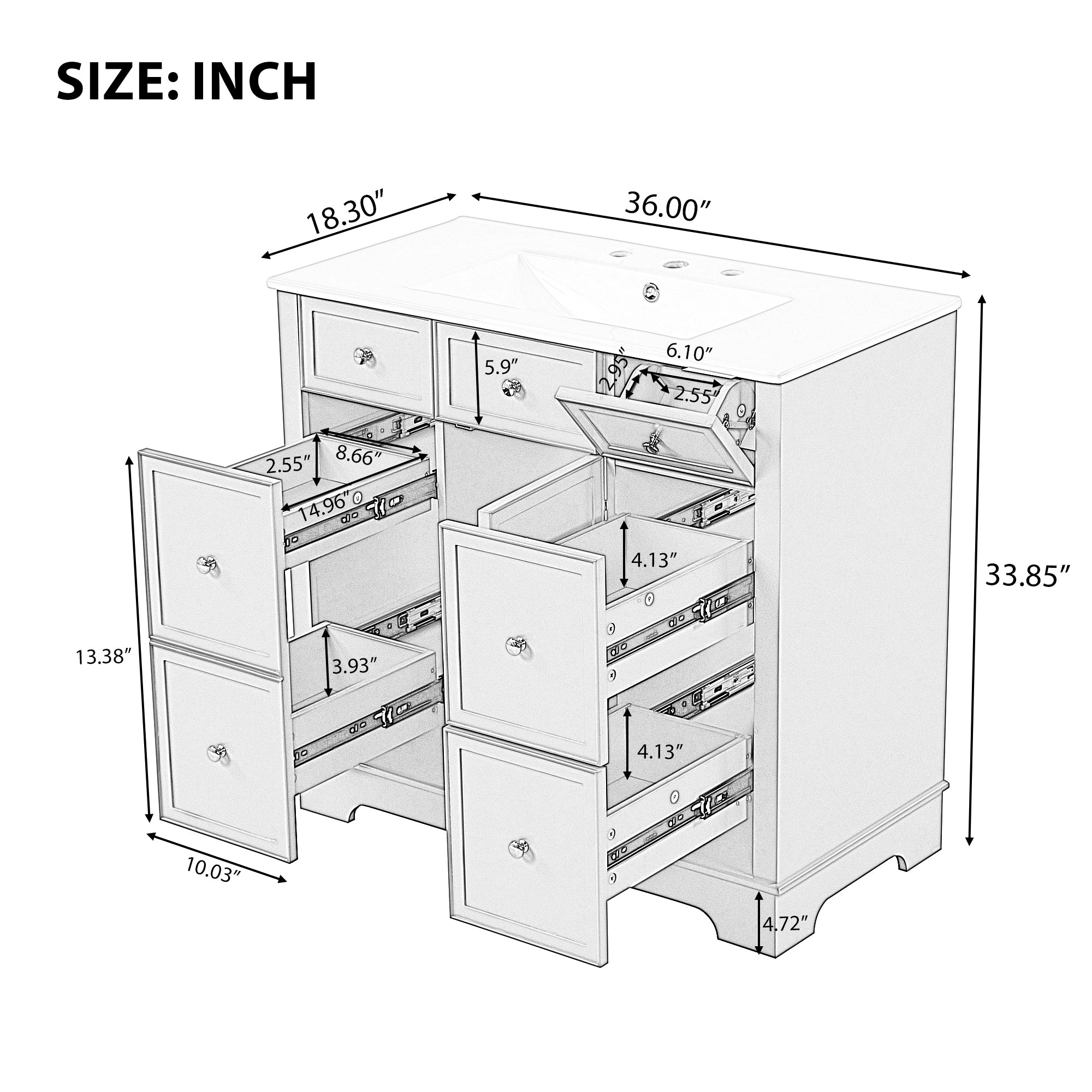 36" Bathroom Vanity with Sink, One Cabinet with Three drawers and One Flip Drawer, Solid Wood and MDF Board, Green