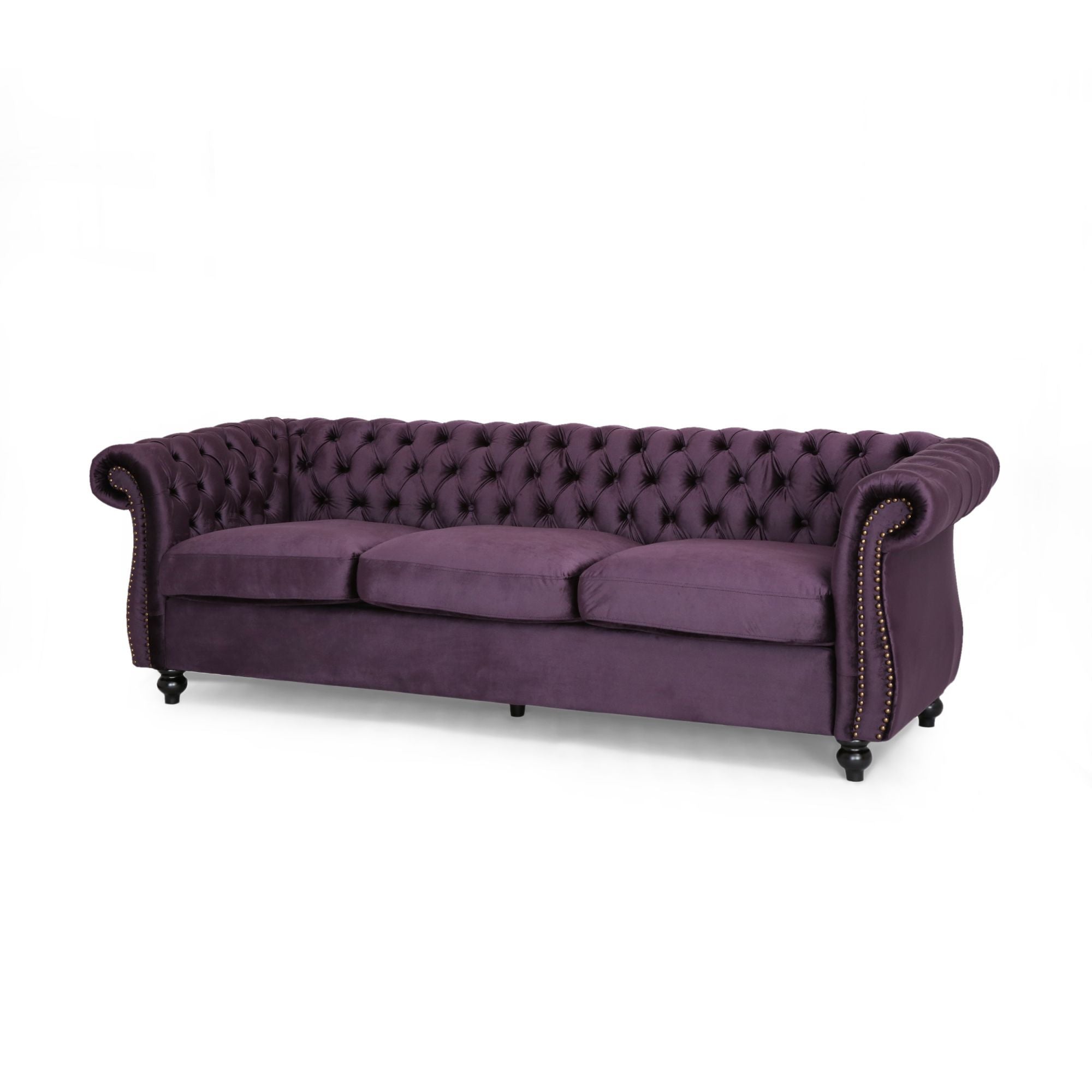 Luxurious 3-Seater Purple Velvet Sofa, Featuring a Classic Design with Modern Elegance, Perfect for Adding Sophistication and Style to Any Living Room, Plush Comfort and Durable Craftsmanship