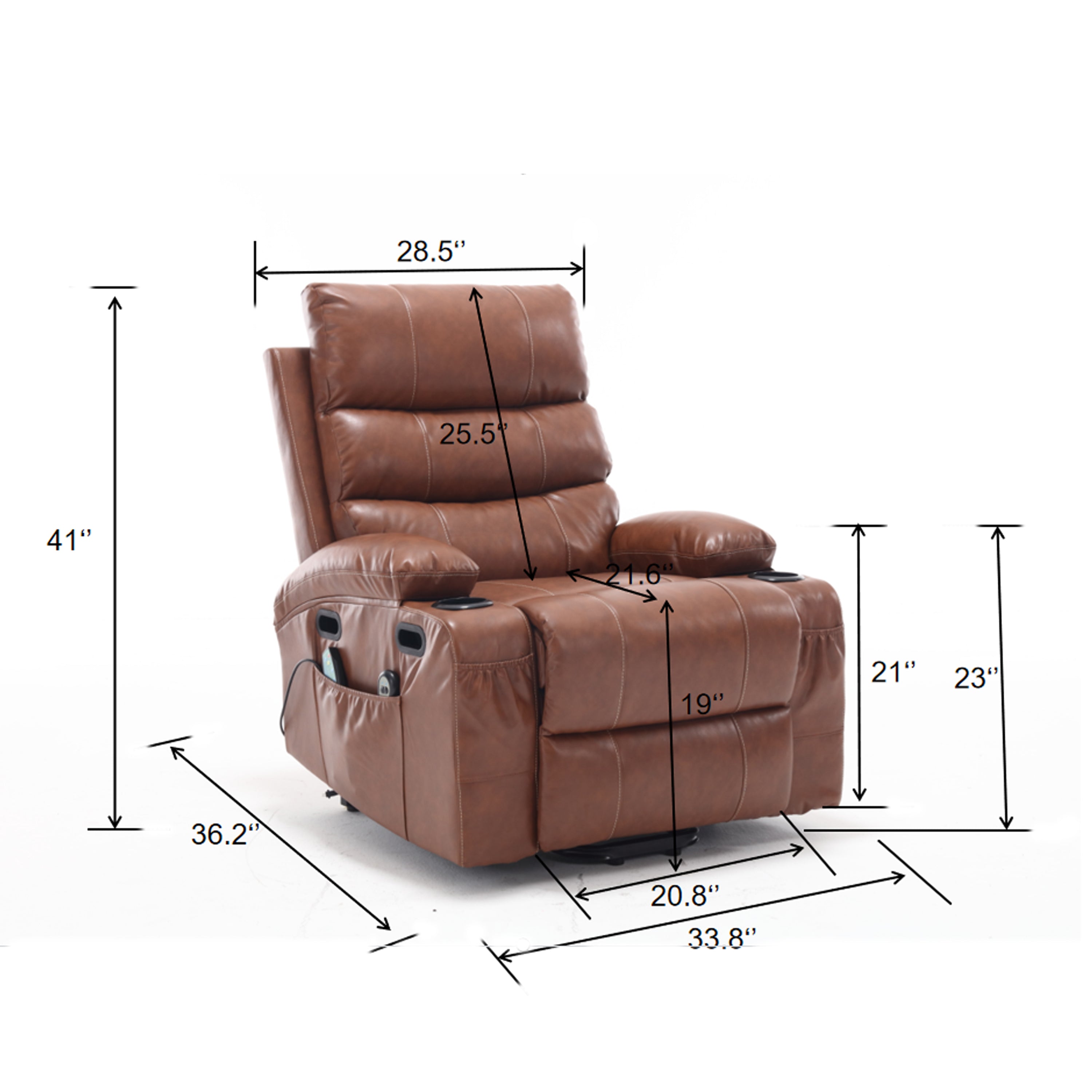 21"seat width,large size Electric Power Lift Recliner Chair Sofa for Elderly, 8 point vibration Massage and lumber heat, Remote Control, Side Pockets and Cup Holders, cozy fabric, overstuffed arm pu