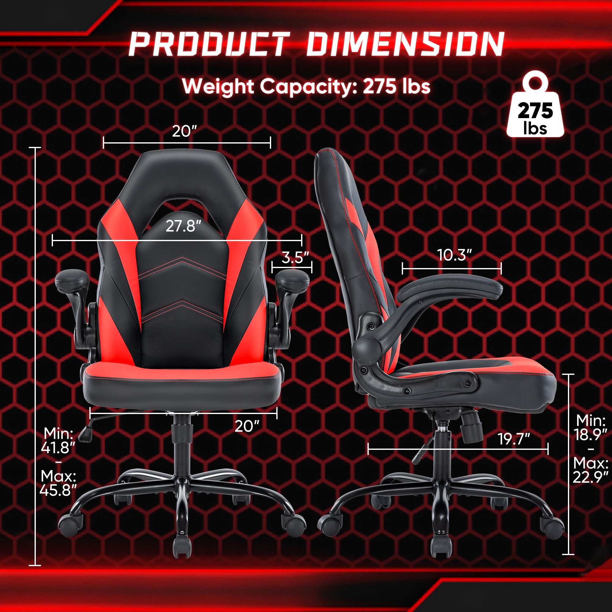 Sweetcrispy Gaming Chair - PU Leather Computer Chair Ergonomic Office Chair with Lumbar Support, Height Adjustable Rolling Desk Chairs with Flip-up Armrests