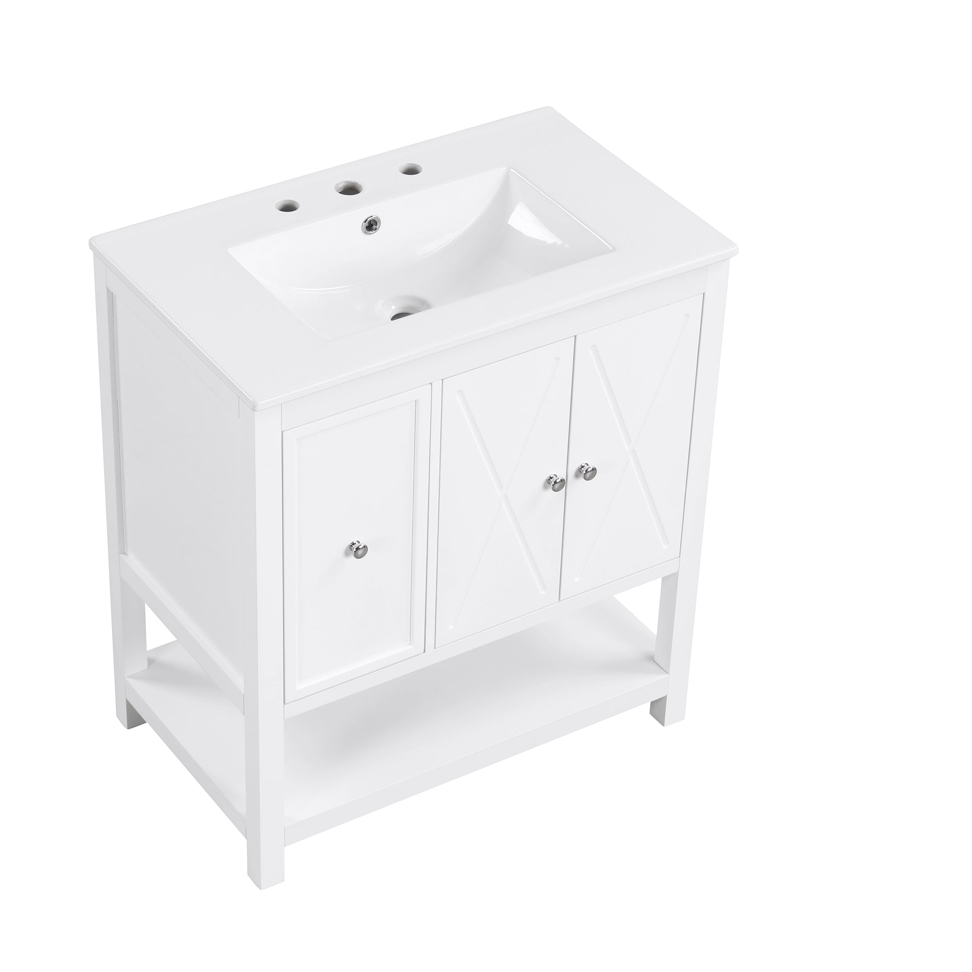 30" Bathroom Vanity with Sink Top, Bathroom Vanity Cabinet with Two Doors and One Drawer, MDF Boards, Solid Wood, One Package, White