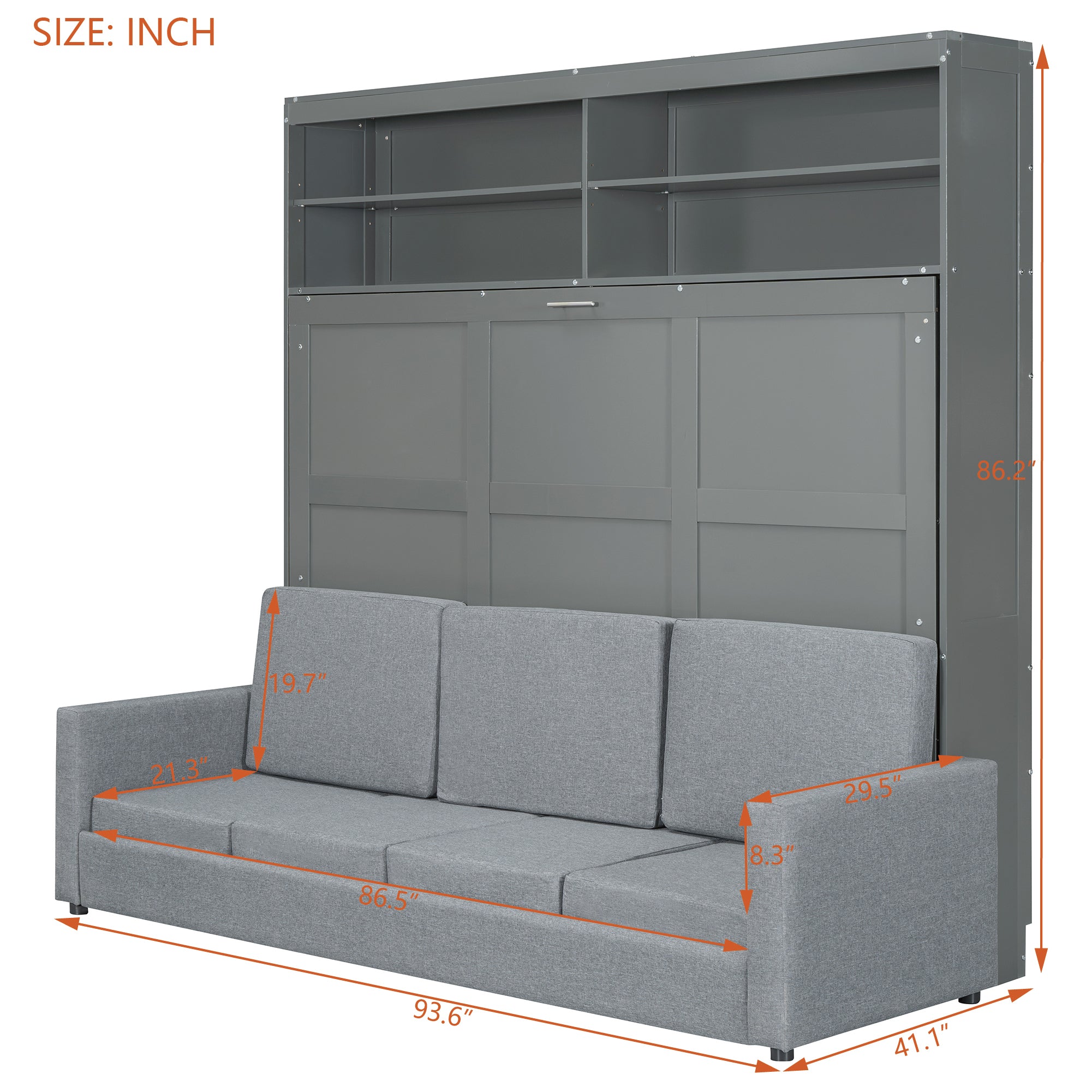 Queen Size Murphy Bed Wall Bed with Sofa,Gray