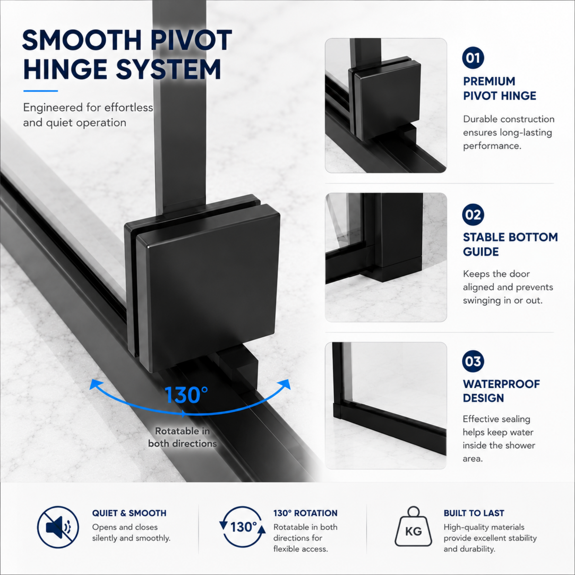 32-60 x 72 in Semi-Frameless Pivot Shower Door - 32-36 x 72 in / Matte Black view 5