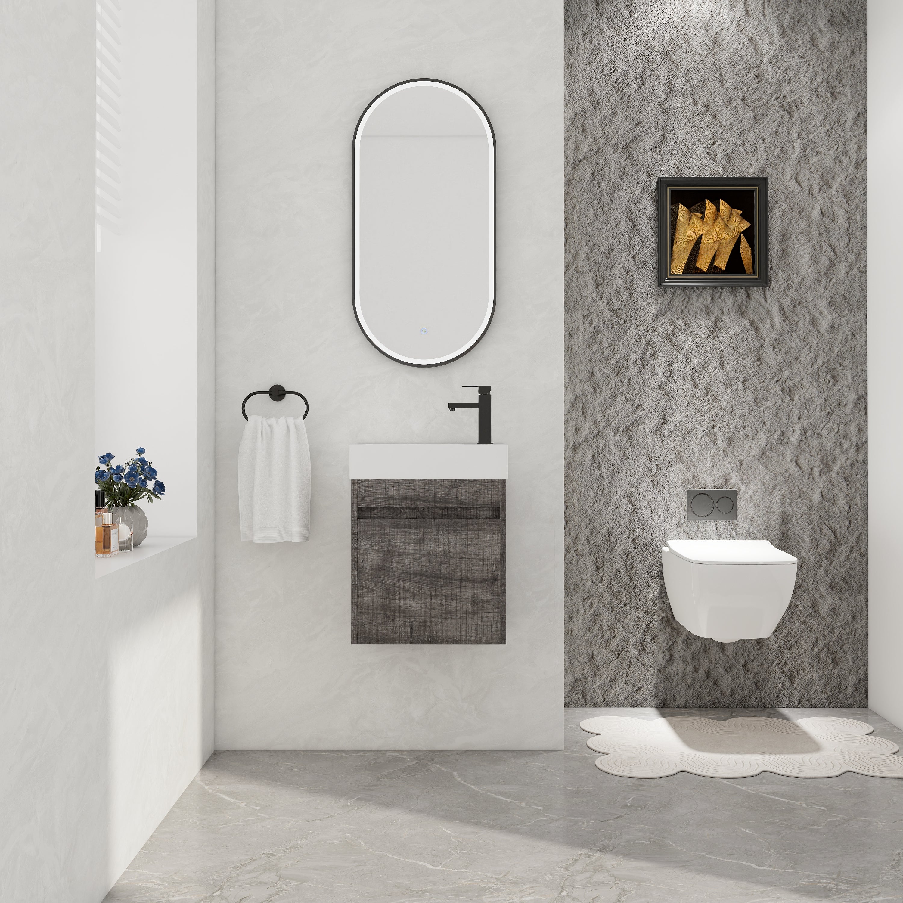 18'' Floating Wall-Mounted Bathroom Vanity with White Resin Sink & Soft-Close Cabinet Door