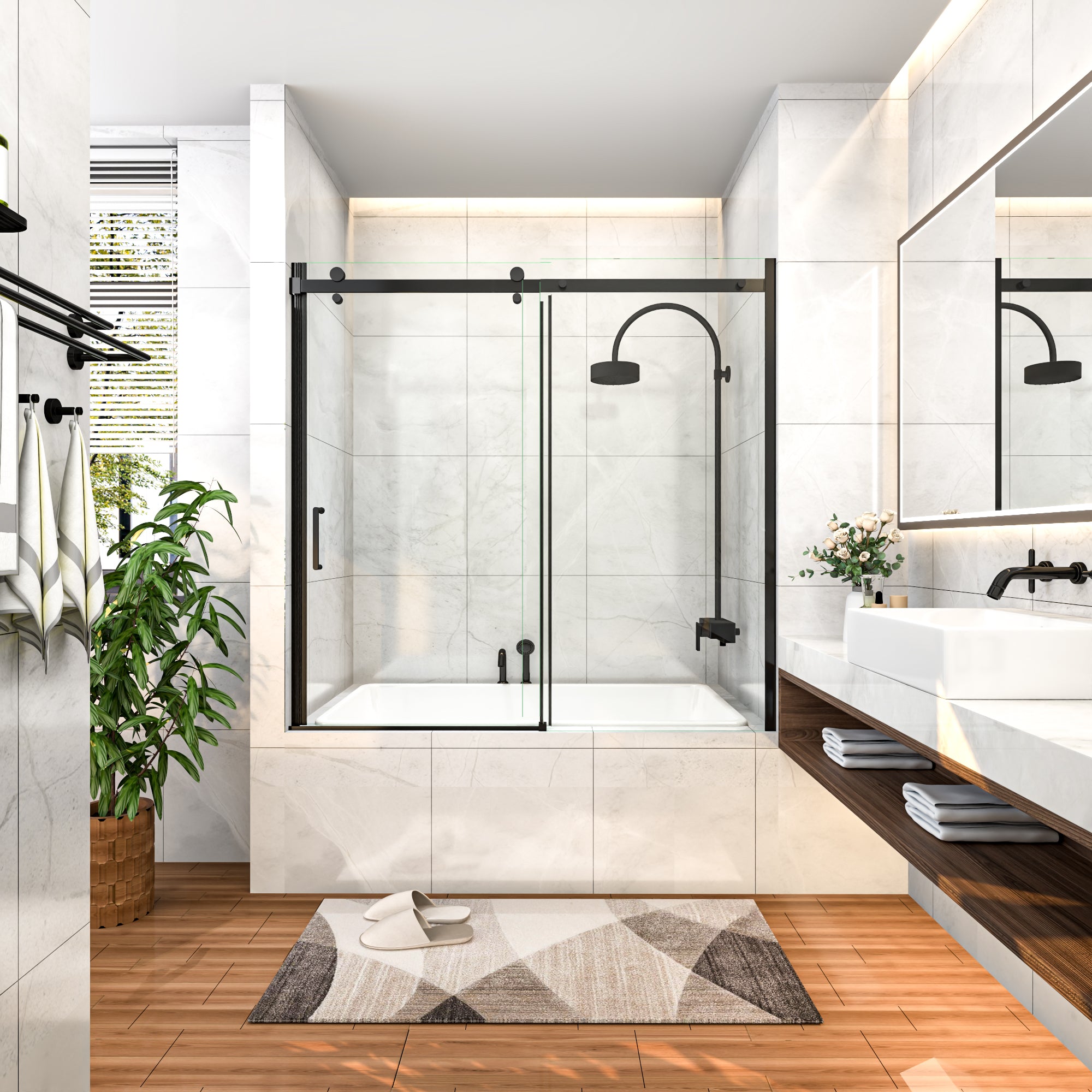 56-60 x 58 in Semi-Frameless Sliding Bathtub Door - 56-60 x 58 in / Matte Black view 4