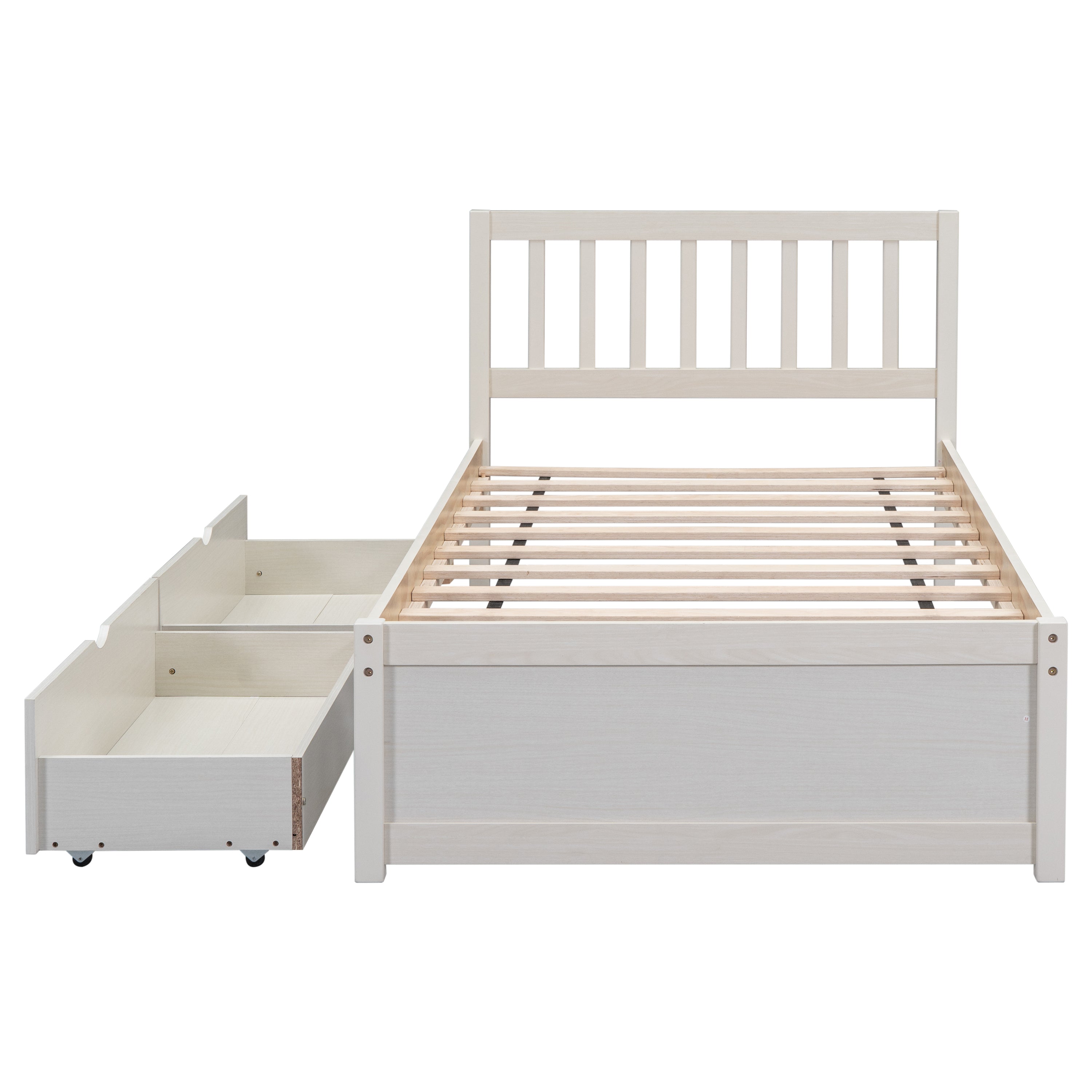 Modern Design Wooden Twin Size Platform Bed with 2 Drawers for White Washed Color