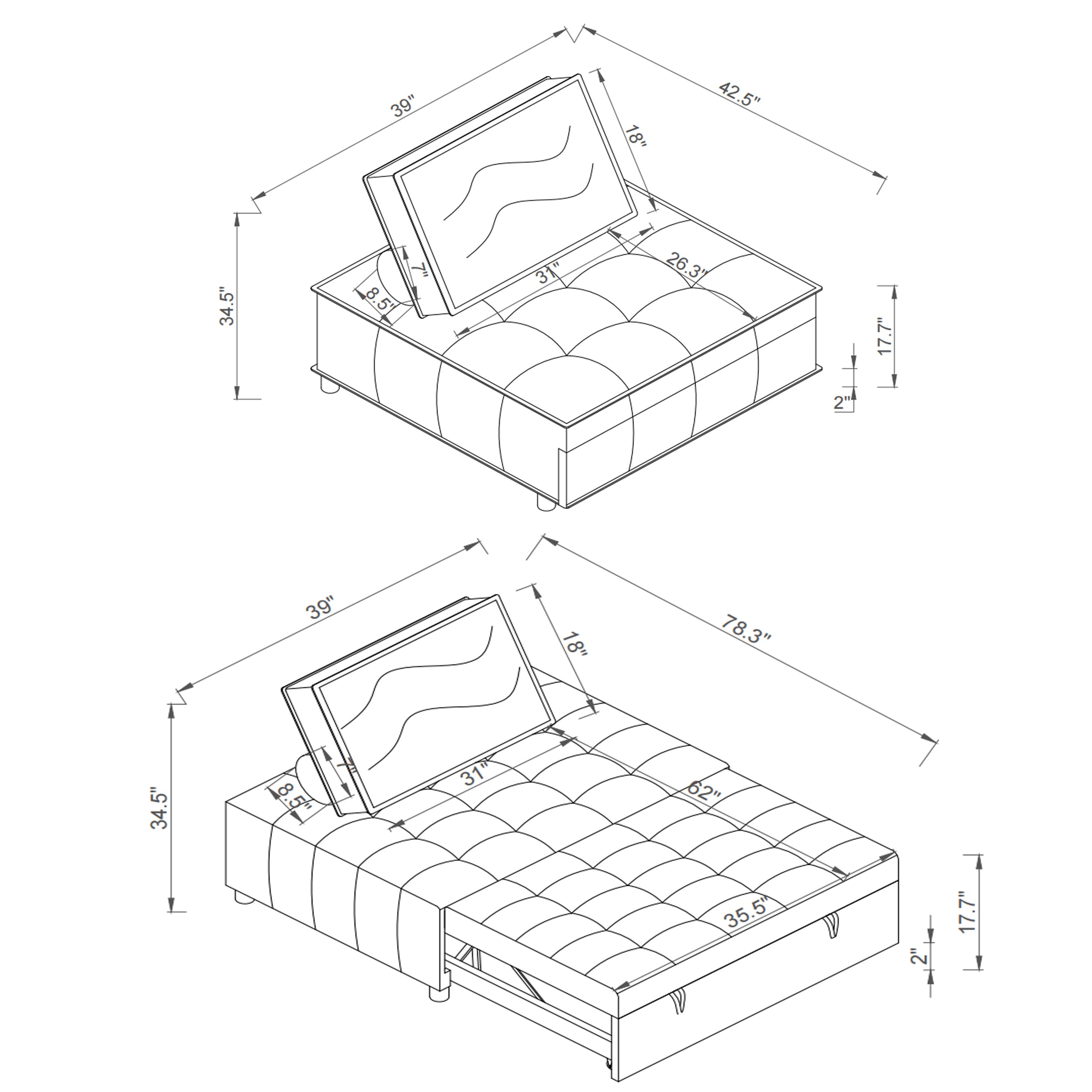 Multipurpose Linen Fabric Ottoman Lazy Sofa Pulling Out Sofa Bed (Yellow)