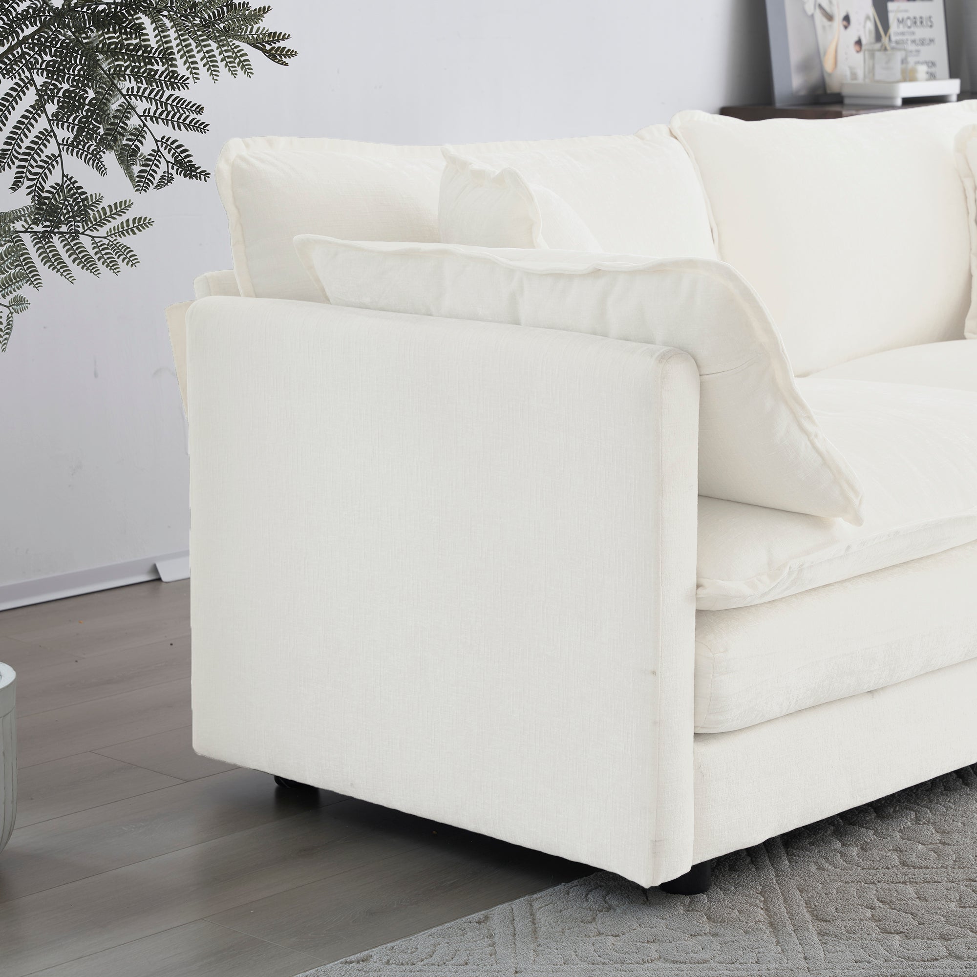 Free Combination Comfy Upholstery Modular Oversized L Shaped Sectional Sofa With Reversible Ottoman, White Chenille