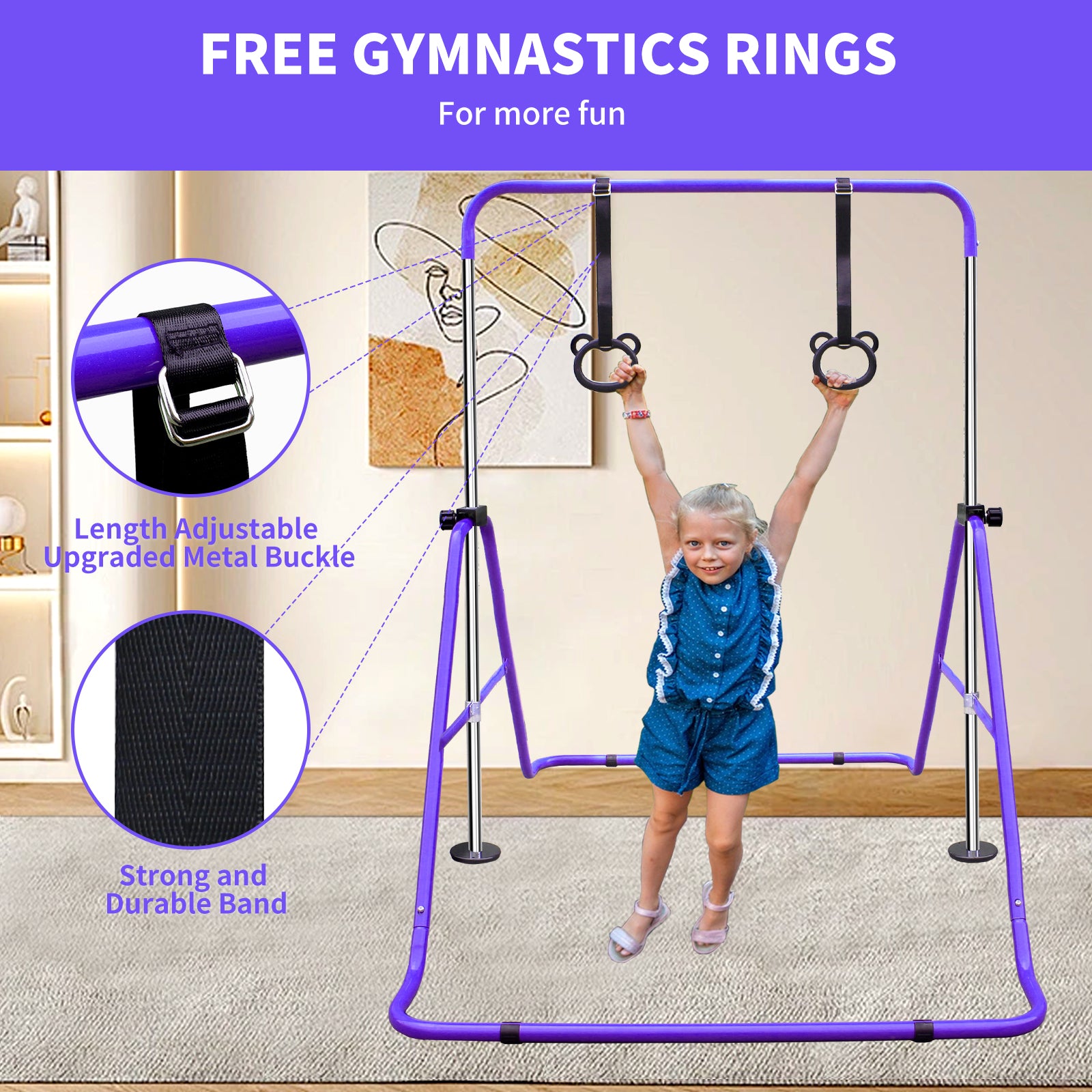 Multi-Functional Adjustable Height Children's Horizontal Gymnastic Bar With Bear Rings