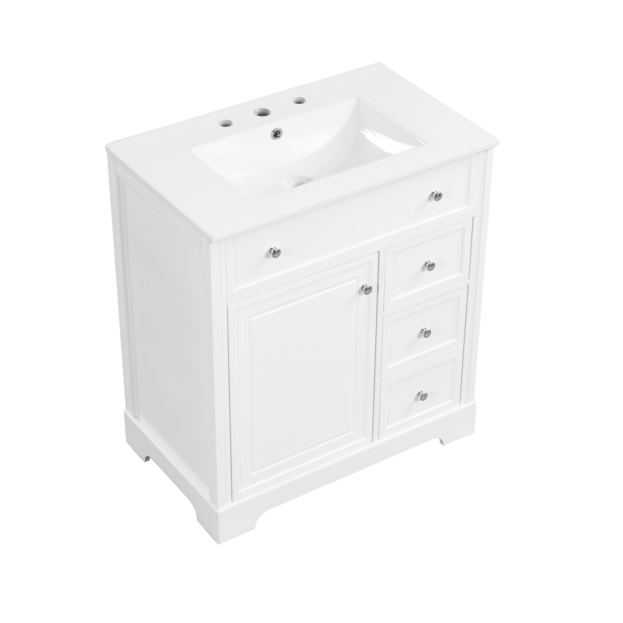 30" Bathroom Vanity with Sink Top, Bathroom Vanity Cabinet with Door and Two Drawers, MDF Boards, Solid Wood, One Package, White