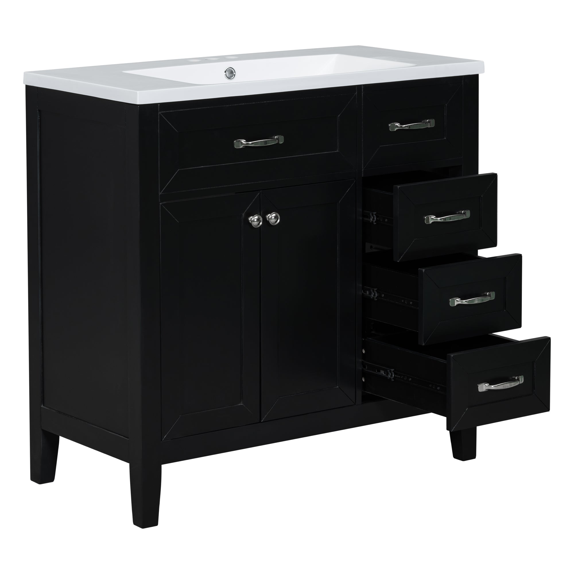 36" Bathroom Vanity with Sink Combo, Black Bathroom Cabinet with Drawers, Solid Frame and MDF Board (Old Sku:JL000007AAB)