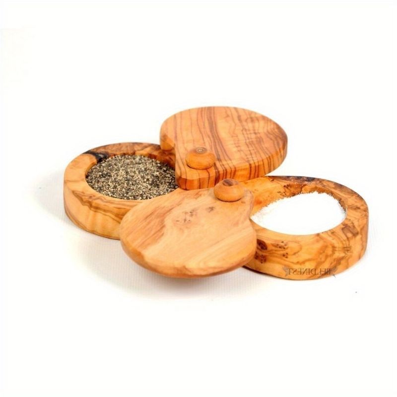 2 Compartment Salt Box Double Salt Keeper, Handmade From Olive Wood