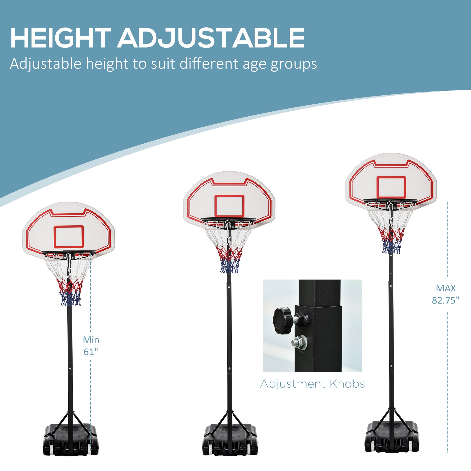 Soozier Portable Basketball Hoop Stand, 5.1-6.9ft Height-Adjustable Basketball System with 29'' Backboard and Wheels for Indoor and Outdoor Use, White