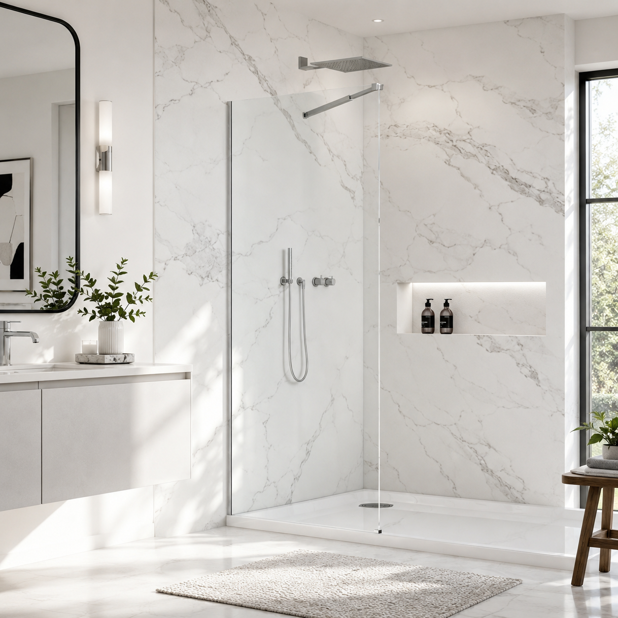 32 x 76 in Frameless Fixed Shower Glass Panel - Wall Channel Chrome view 1