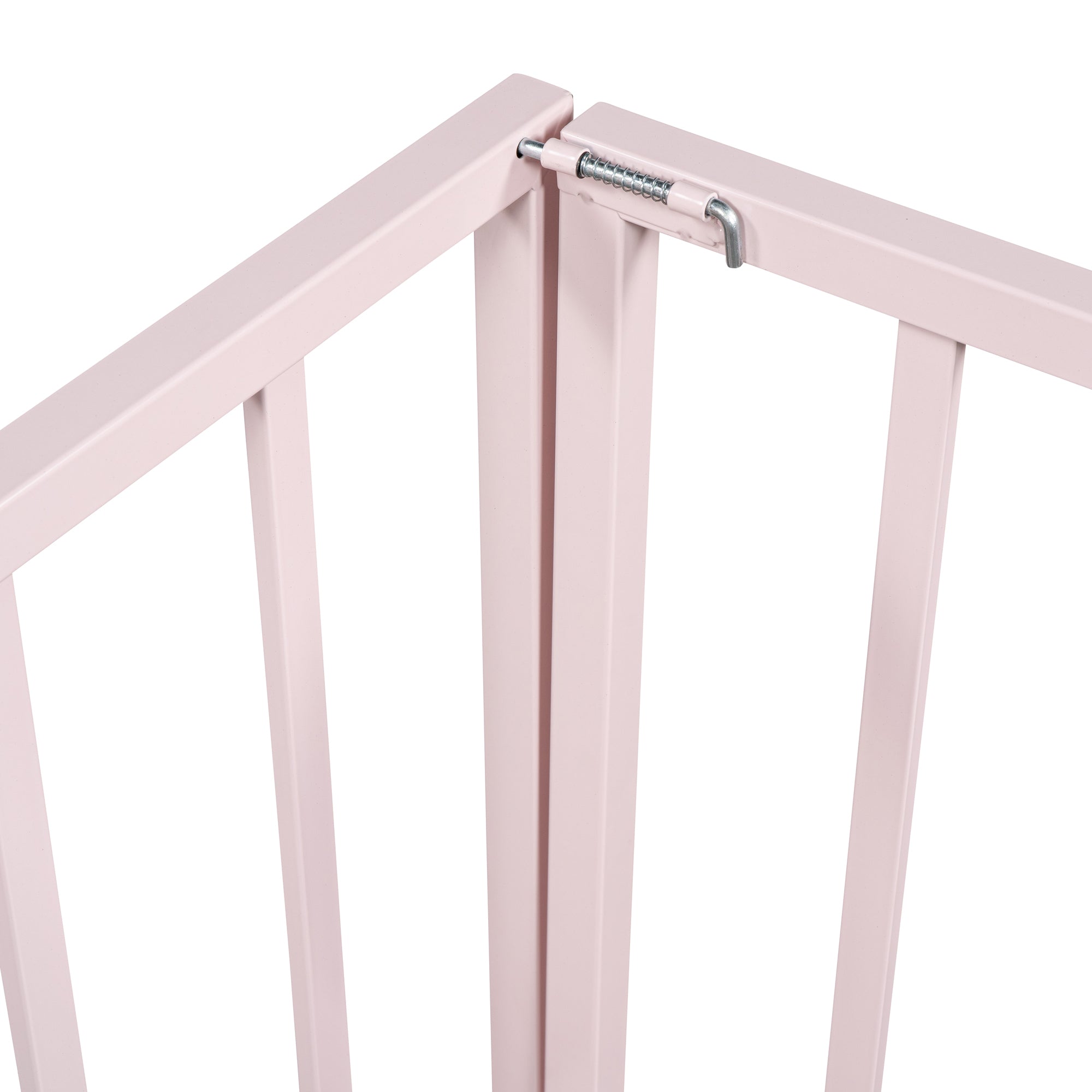 Twin Size Metal Floor Bed Frame with Fence and Door, Pink