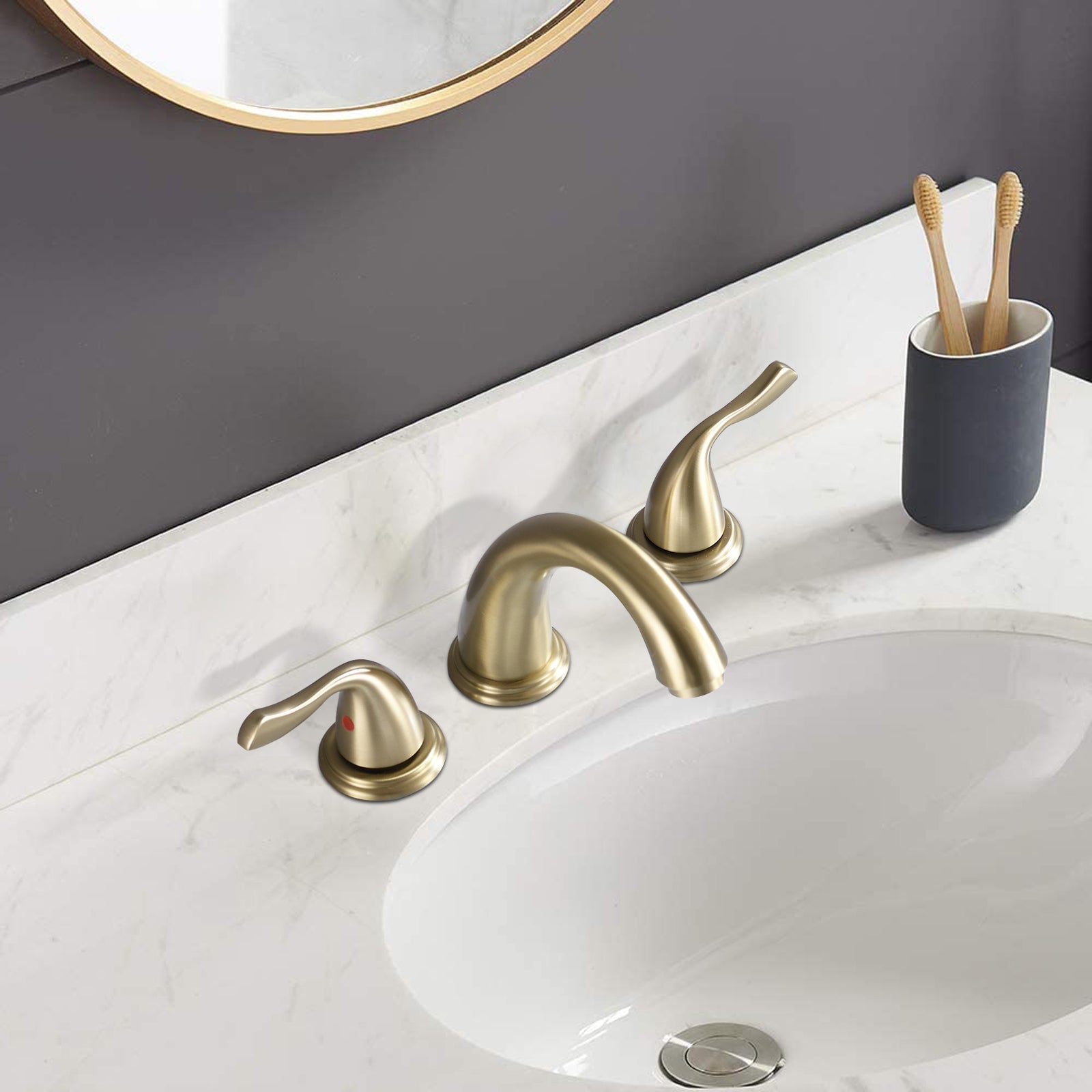 8-Inch 3 Holes 2 Handles Bathroom Sink Faucet, Brushed Golden