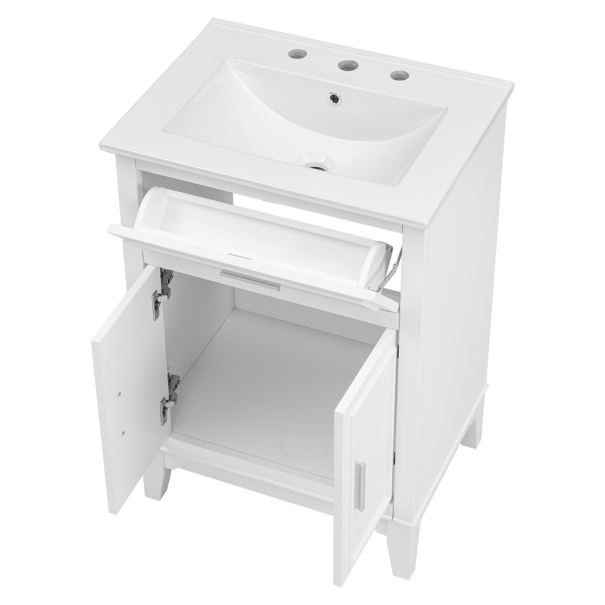 24" Bathroom Vanity with Sink, Bathroom Vanity Cabinet with One Flip Drawer and Doors, Solid Wood and MDF, White