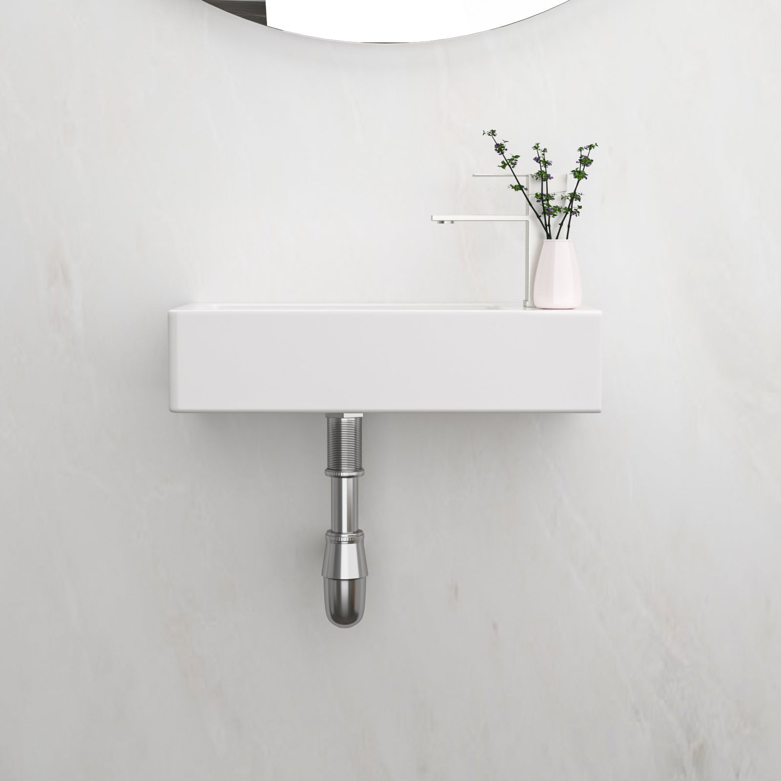 14.57x7.28 Inch White Ceramic Rectangle Wall Mount Bathroom Sink with Single Faucet Hole