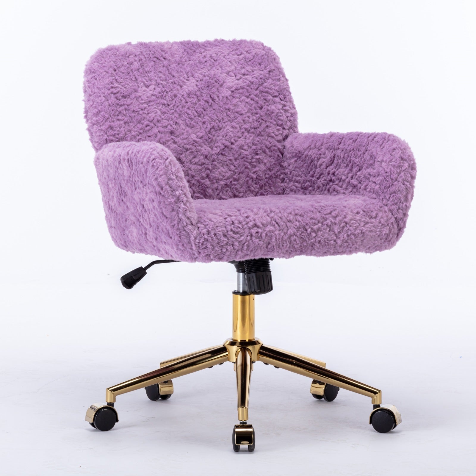 A&A Furniture Office Chair,Artificial rabbit hair Home Office Chair with Golden Metal Base,Adjustable Desk Chair Swivel Office Chair,Vanity Chair(Violet)