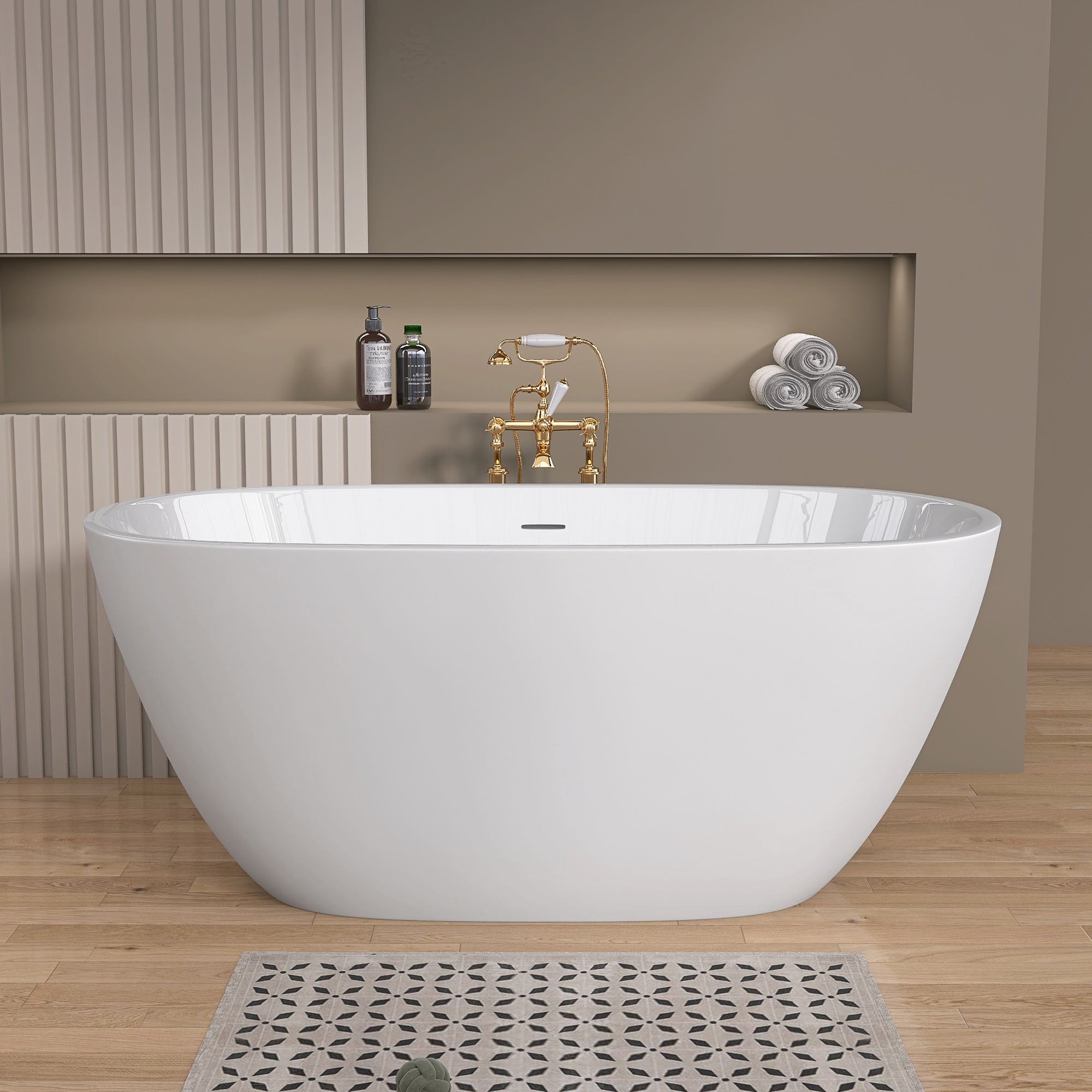 55" Acrylic Freestanding Bathtub Contemporary Soaking White Tub with Overflow and Pop-up Drain Matte White