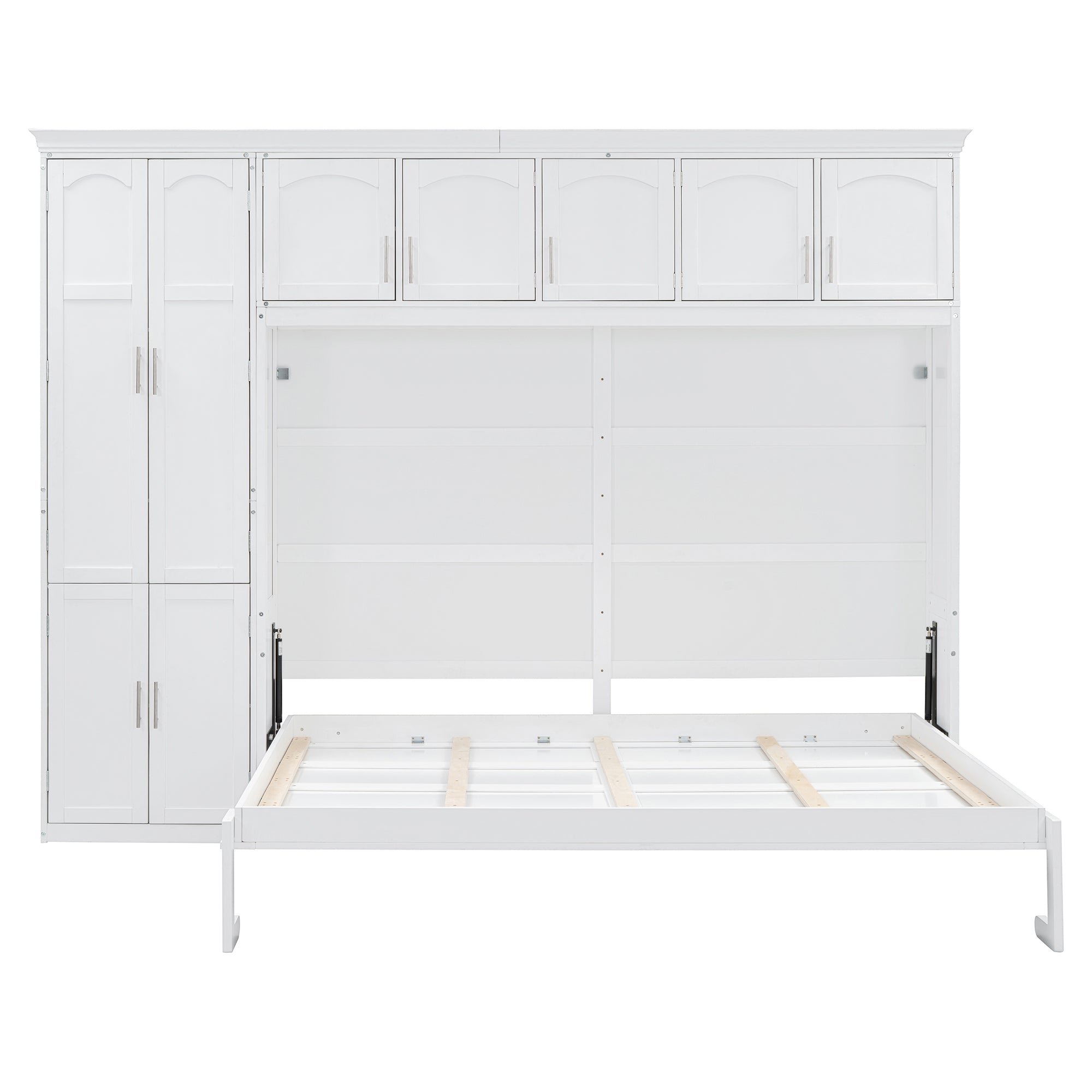 Queen Size Murphy Bed Wall Bed with Cabinets,White