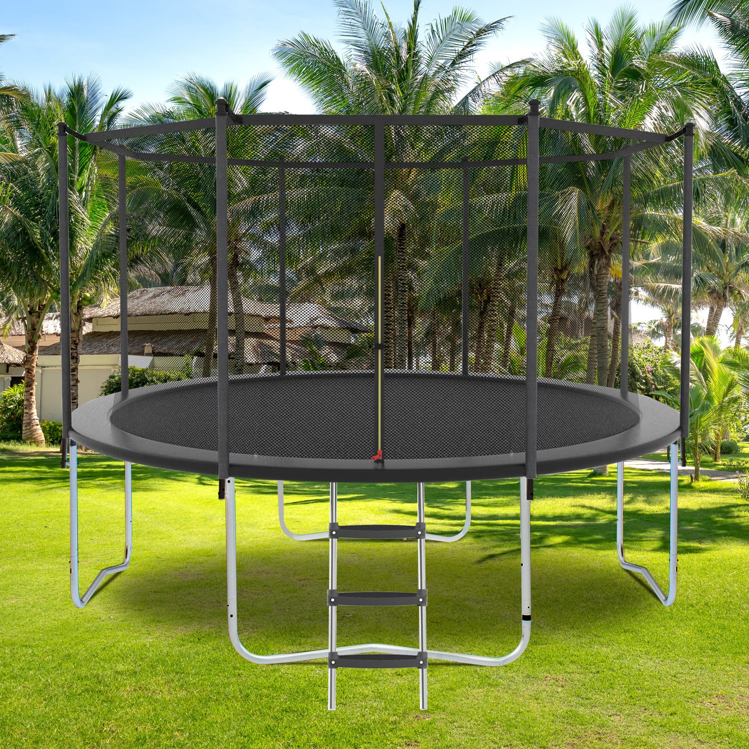 8FT Trampoline with Safety Enclosure Net, Outdoor Trampoline with Heavy Duty Jumping Mat and Spring Cover Padding for Kids and Adults