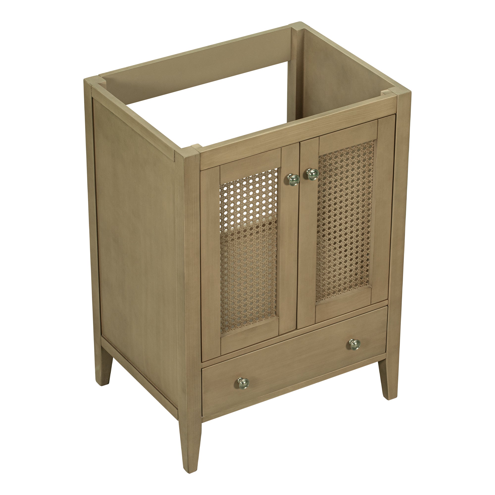 24" Bathroom Vanity without Sink, Base Only, Rattan Cabinet with Doors and Drawer, Solid Frame and MDF Board, Natural