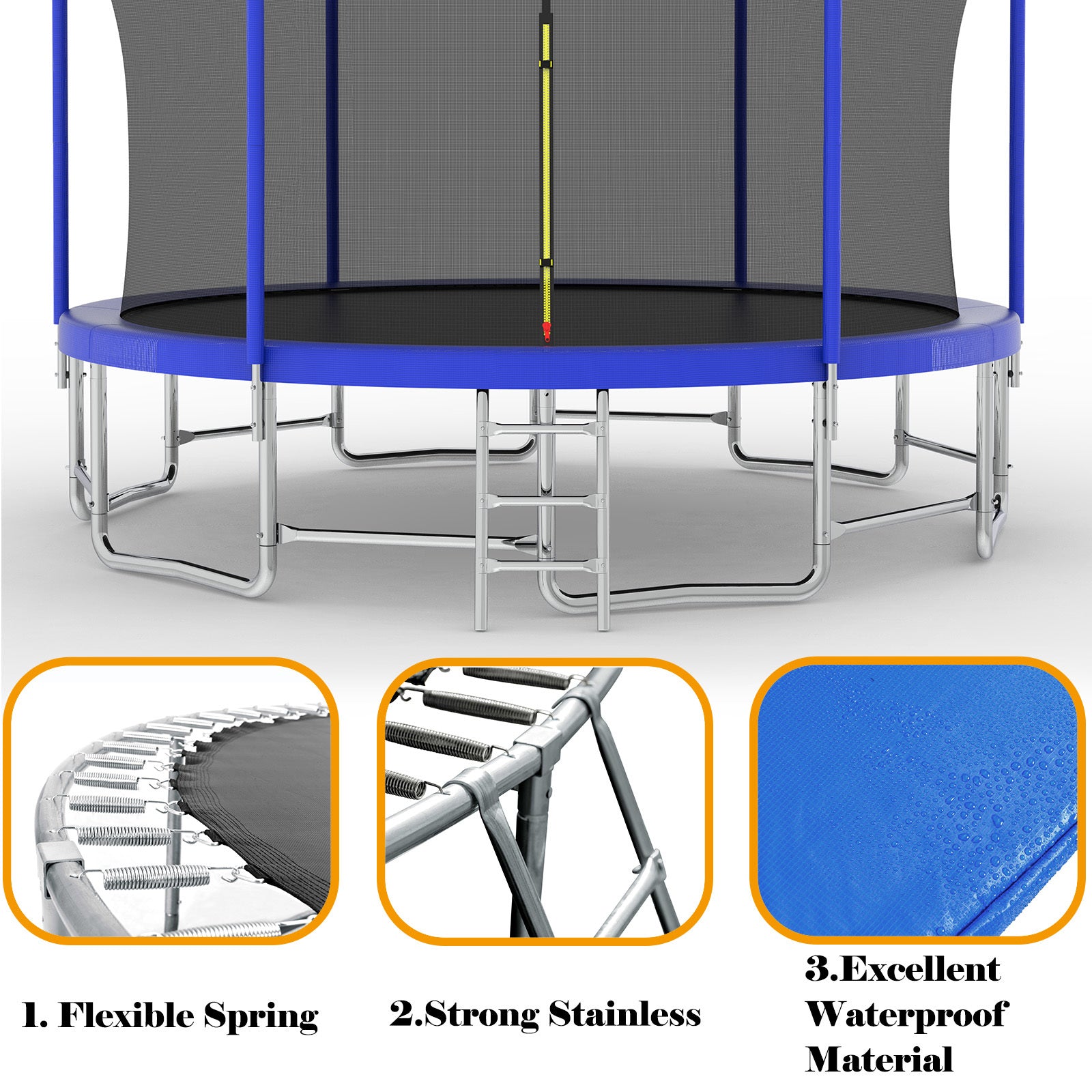 16FT Trampoline with Balance Bar & Basketball Hoop&Ball, ASTM Approved Reinforced Type Outdoor Trampoline with Enclosure Net