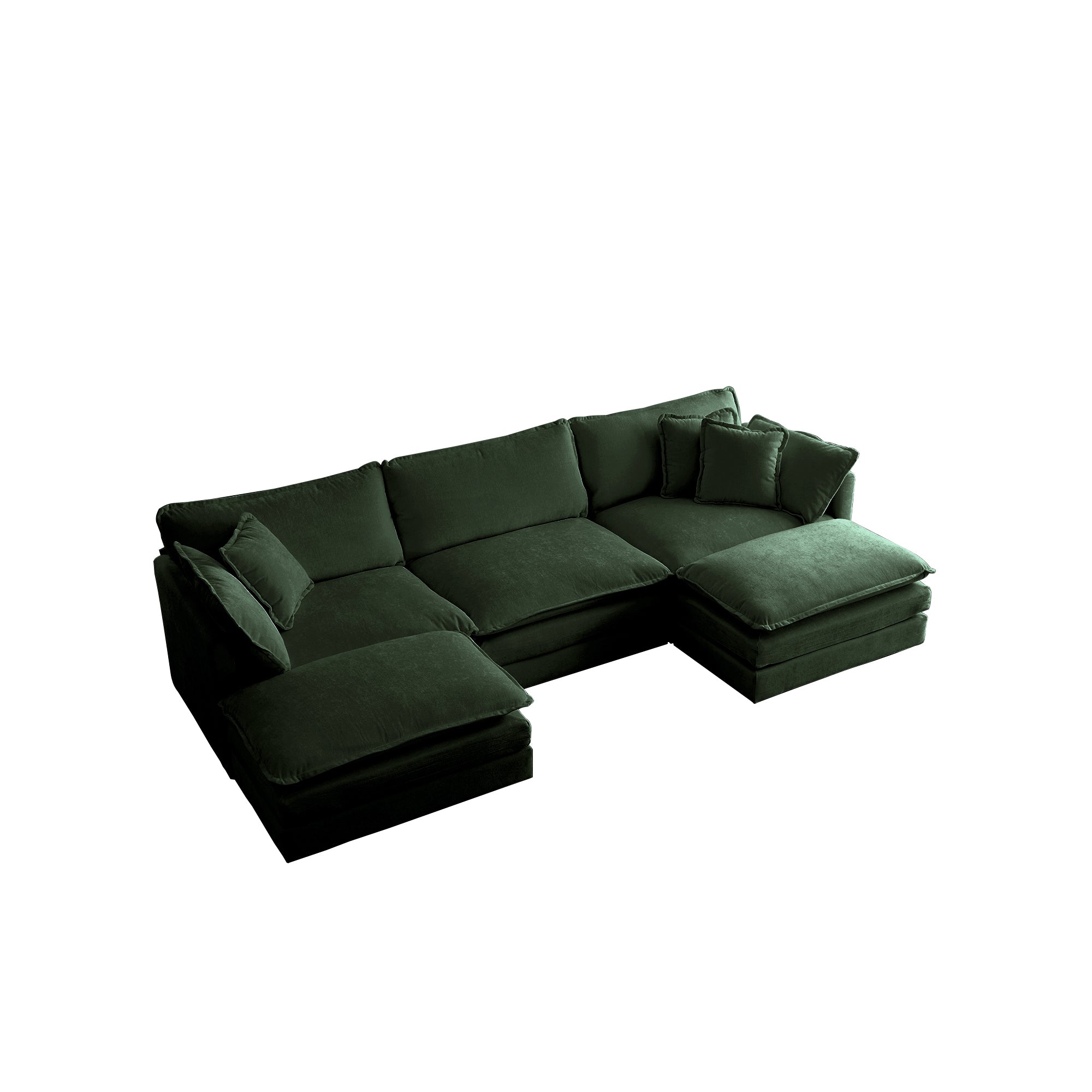 U-Shaped Sectional Sofa w/Reversible Footrest, 5-Seater Convertible Corner Couch with 2 Ottomans ,Modern Minimalist Soft Sofa & Couch for Living Room , Green Chenille