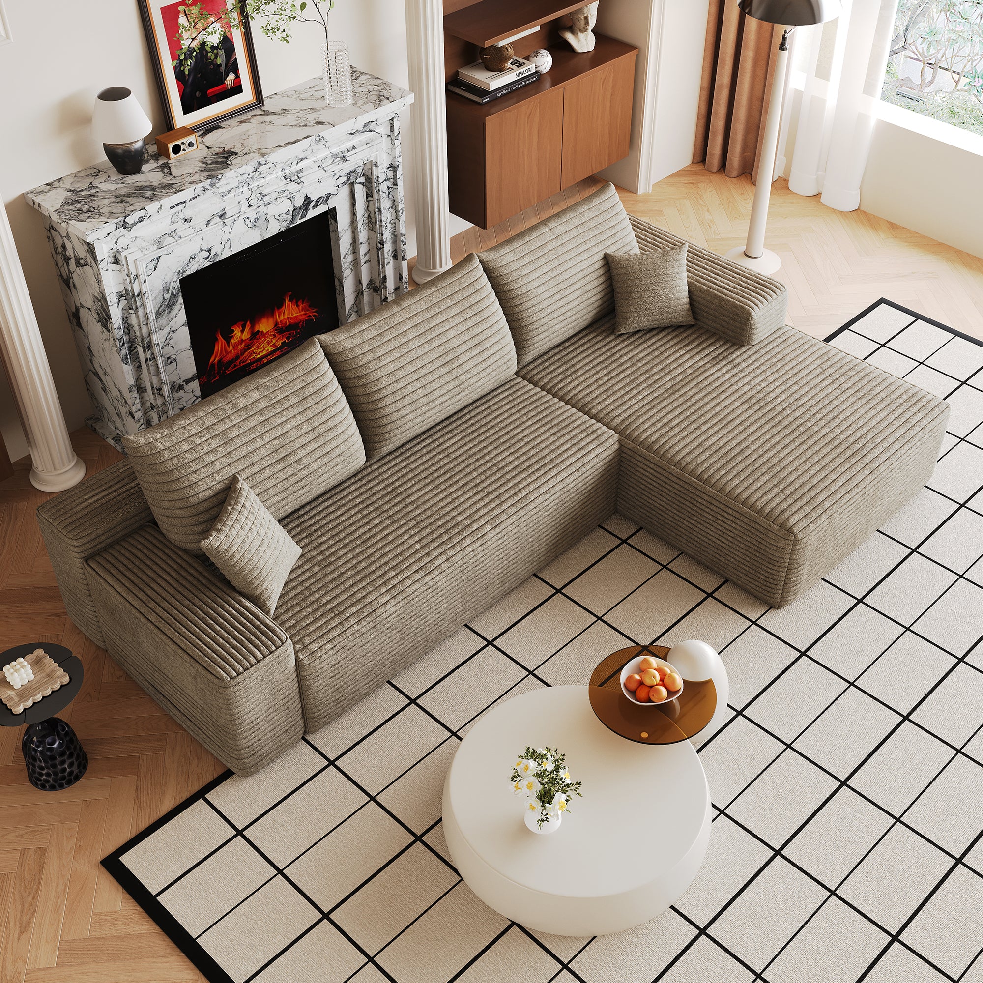 Camel modular sectional sofa deep seat, 107 inch, side view