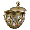 7.75" Tall Decorative Jewelry Box "Gaia, Gold finish and Mirror Flower Accent