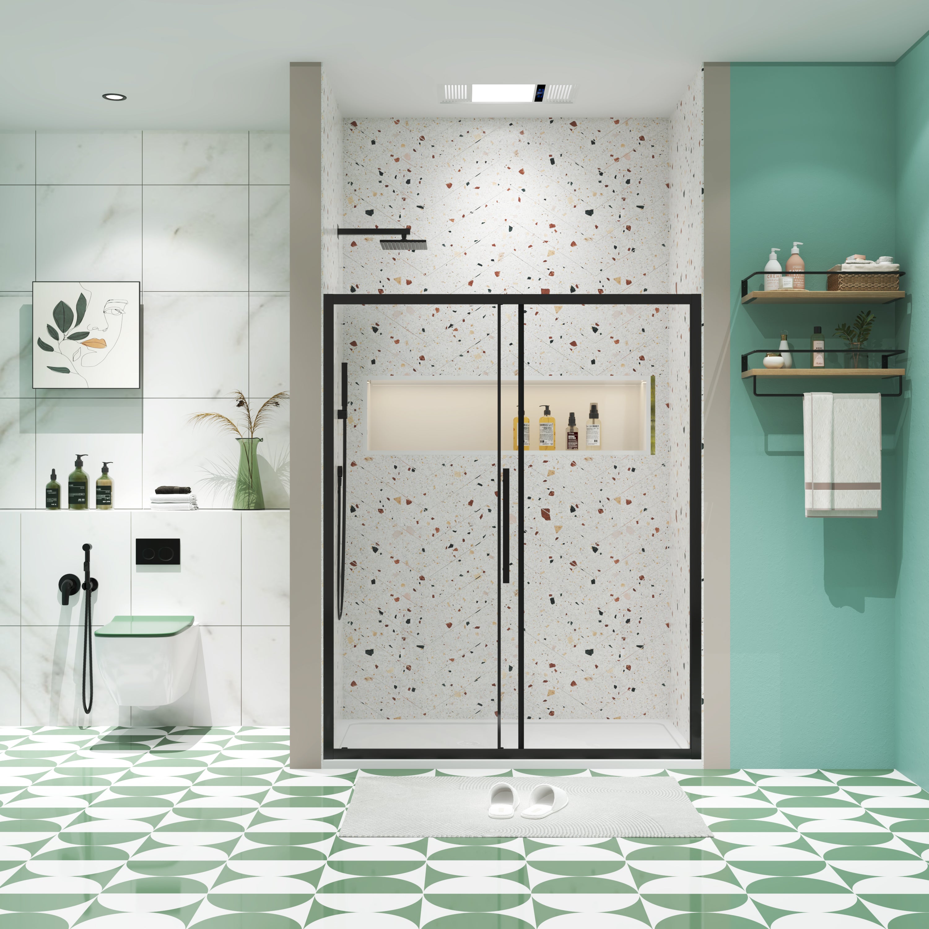 56"-60"W x 72"H sliding shower door, sliding door, with 1/4" tempered glass and Matted Black finish 6072