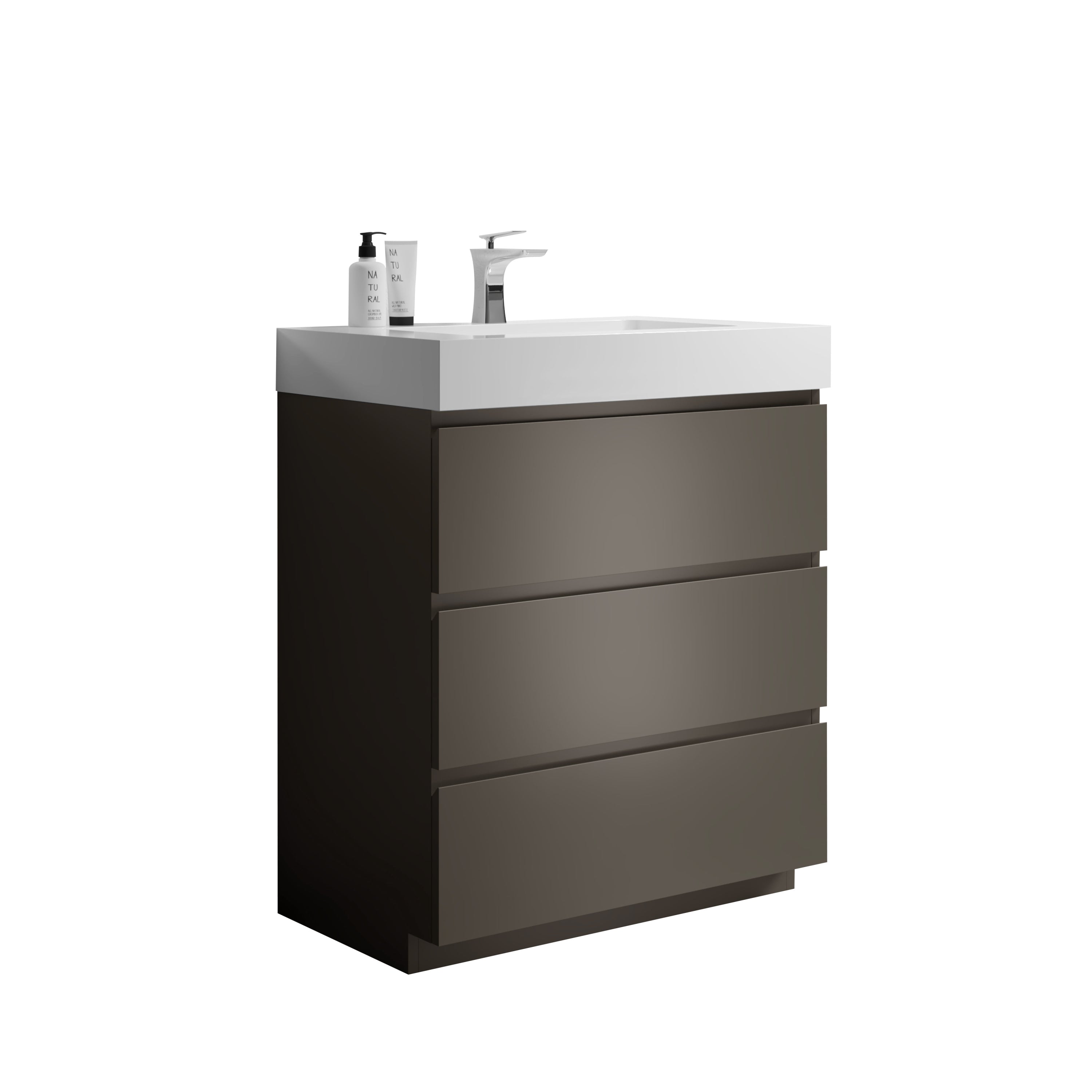 Alice 30" Gray Bathroom Vanity with Sink, Large Storage Freestanding Bathroom Vanity for Modern Bathroom, One-Piece White Sink Basin without Drain and Faucet, Pre-assembled