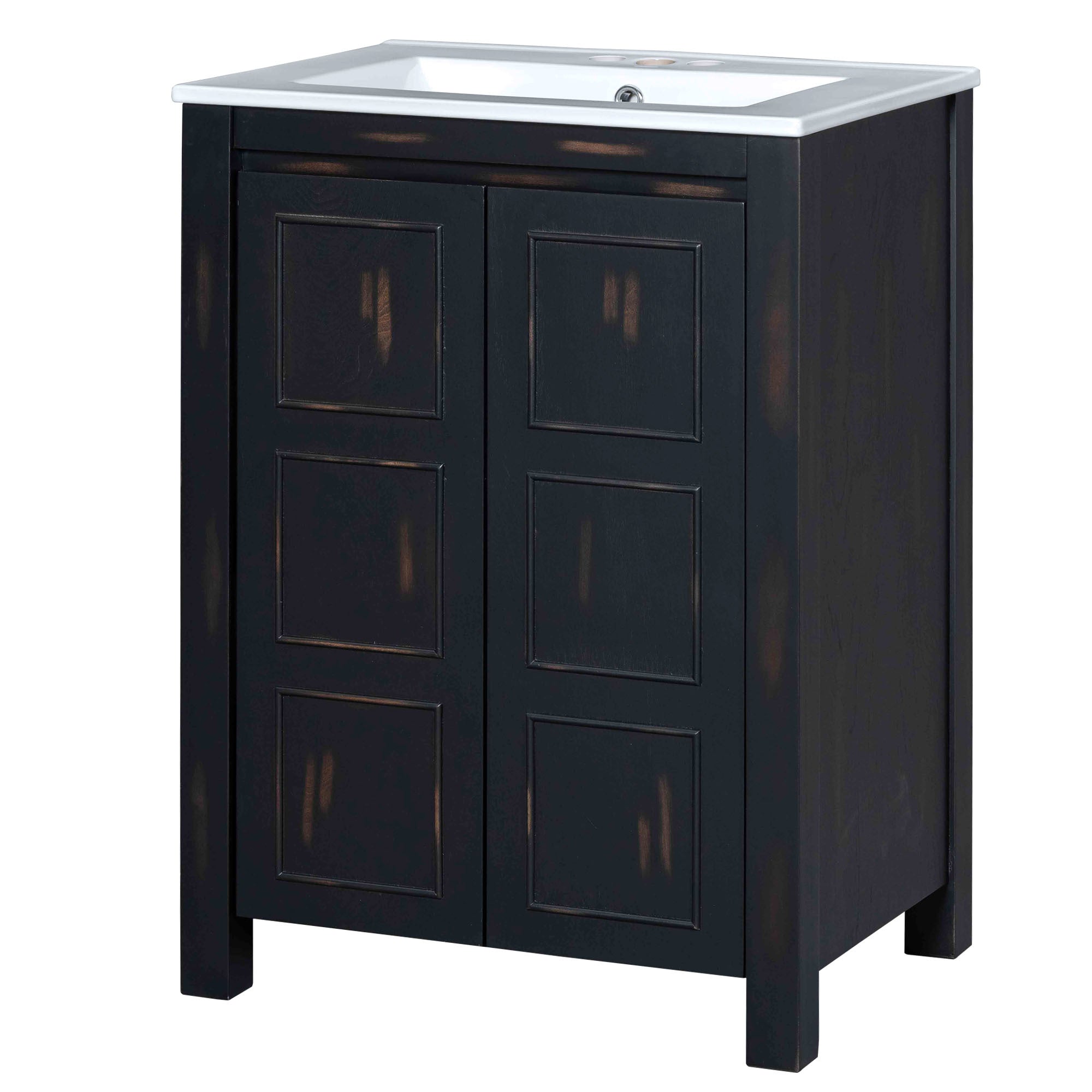 24x18x34 Inches Vintage Style Small Bathroom Vanity Combo with Ceramic Sink, 2 Soft-close Doors