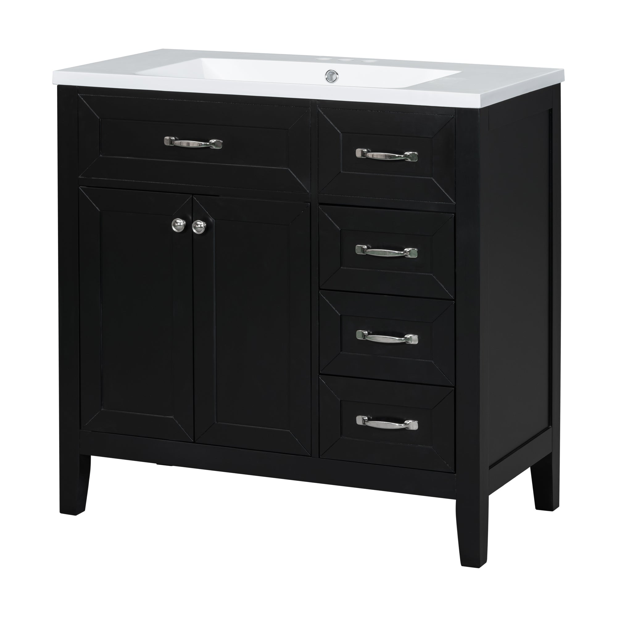 36" Bathroom Vanity with Sink Combo, Black Bathroom Cabinet with Drawers, Solid Frame and MDF Board (Old Sku:JL000007AAB)