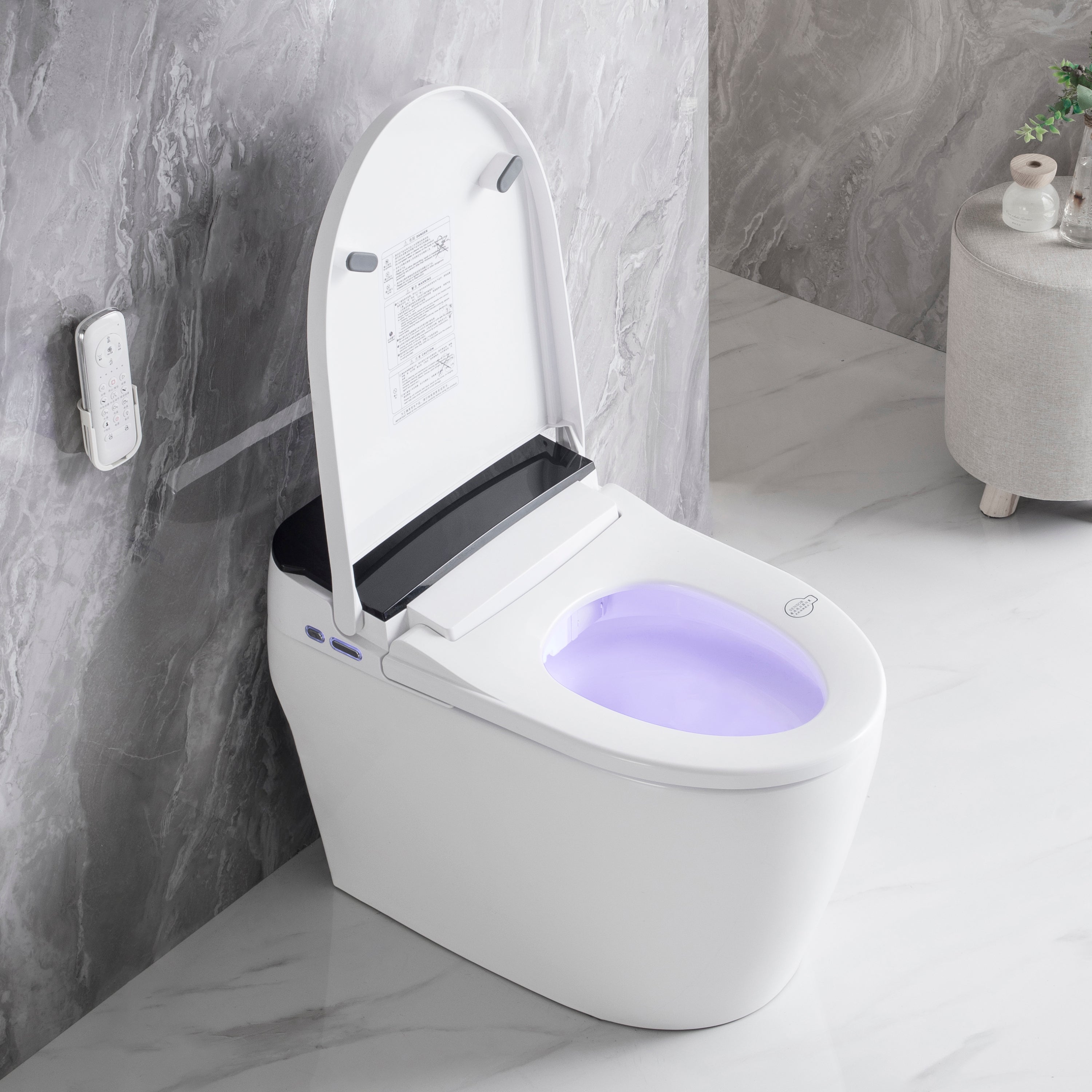 Elongated Smart Toilet with Elongated Heated Bidet Seat, Intelligent Toilet with Bidet Built-in, Feet Sensor,Auto Open/Close Seat, Off Seating AUTO Flush, Night Light, Warm Water & Dryer,White