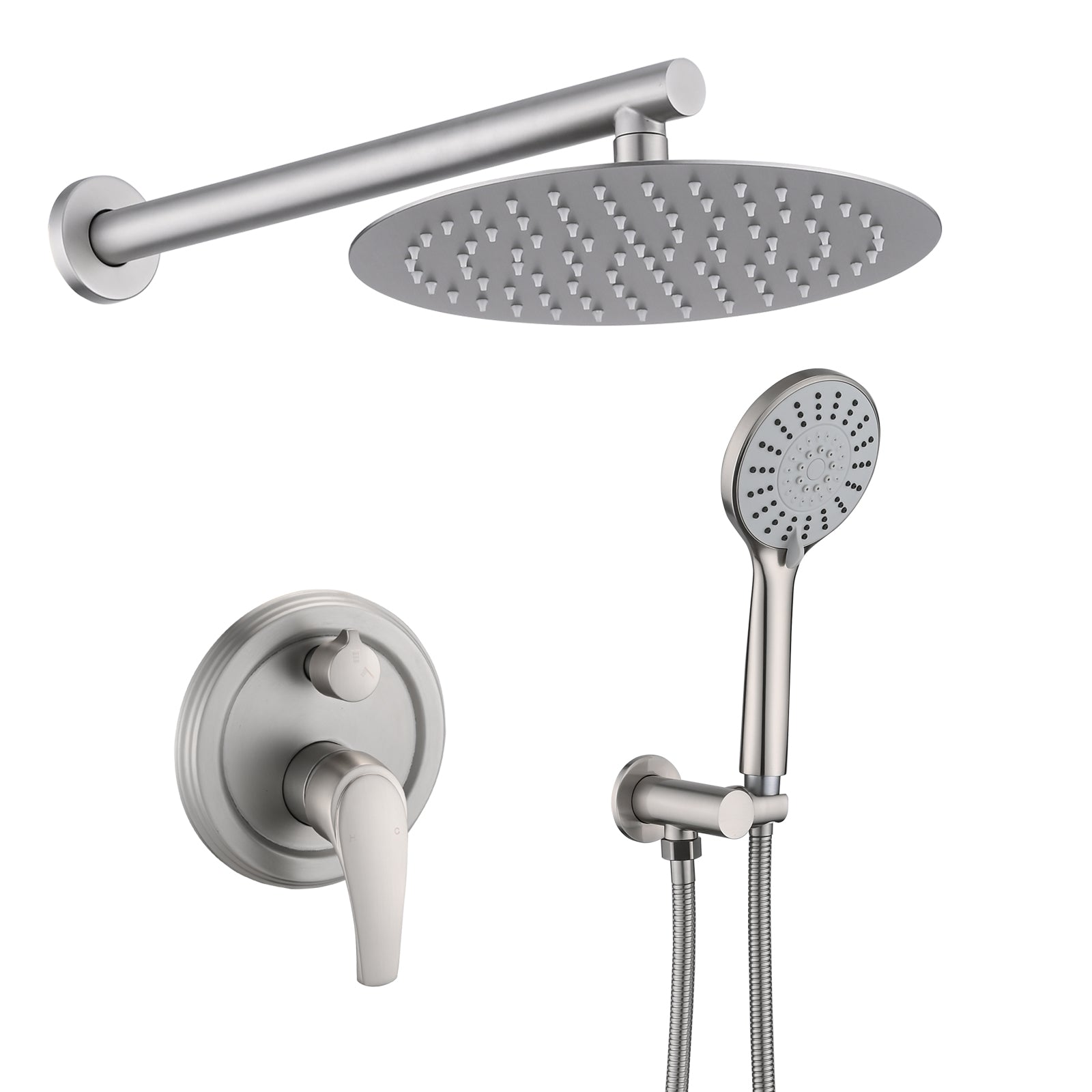 10 Inches Wall Mounted Shower with High Pressure Rain Shower Head and 5-Function Handheld Shower Head