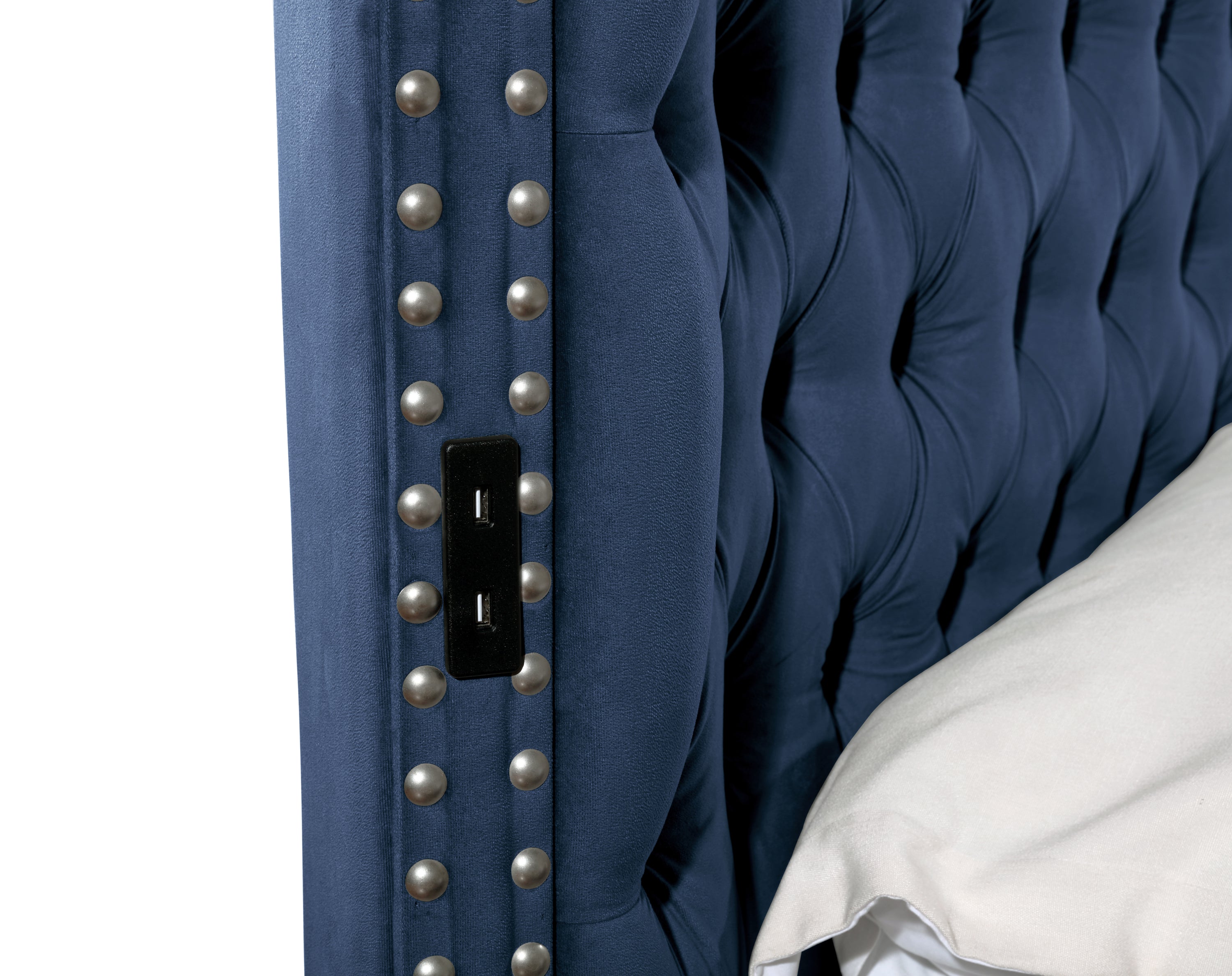 King Size Tufted Storage Bed made with Wood in Blue