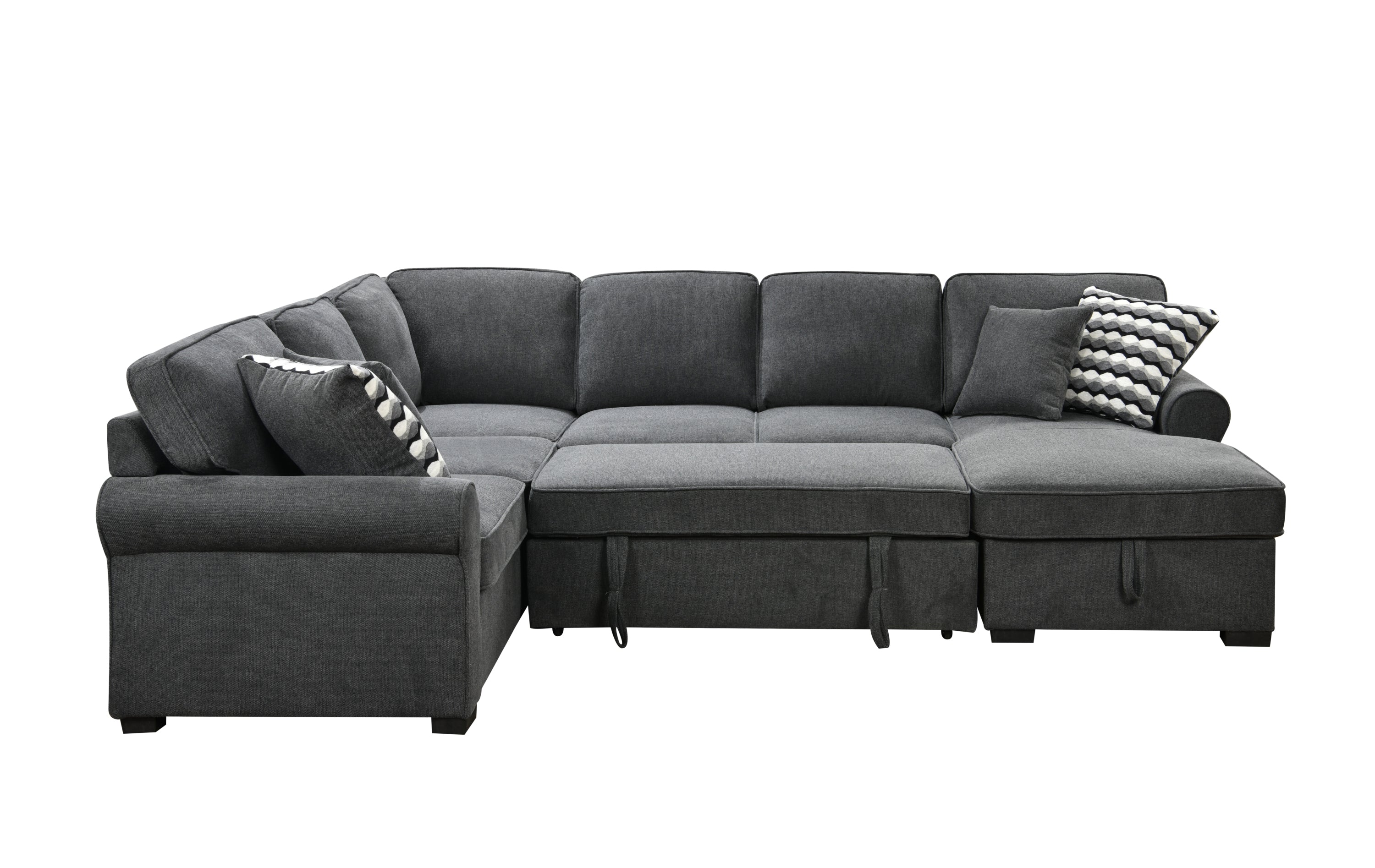 117" Oversized Sectional Sofa with Storage Chaise, Rolled Arms U Shaped Sectional Couch ,Removable Soft Backrest Cushions, with 4 Throw Pillows for Large Space Dorm Apartment,Dark Gray