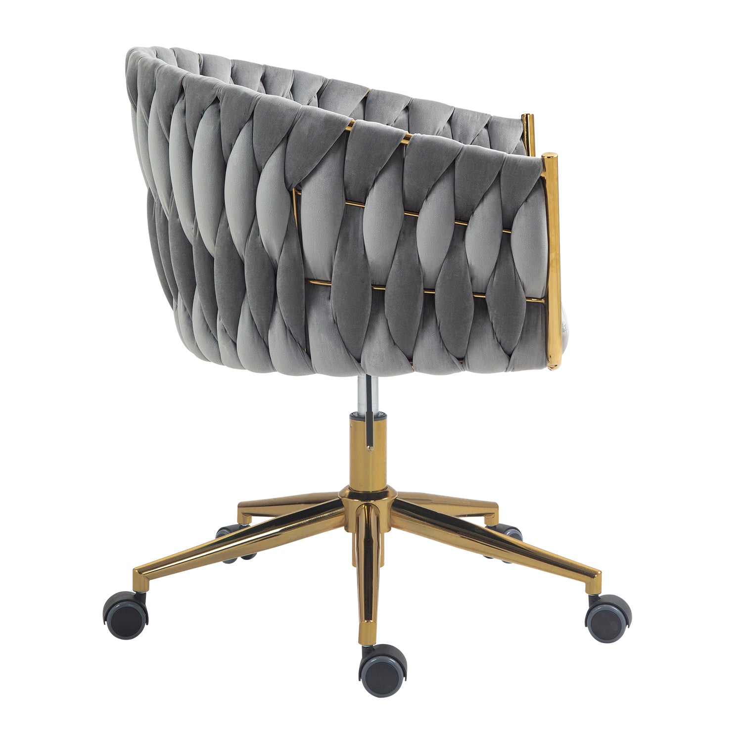 Modern design the backrest is hand-woven Office chair,Vanity chairs with wheels,Height adjustable,360°swivel for bedroom, living room(GREY)