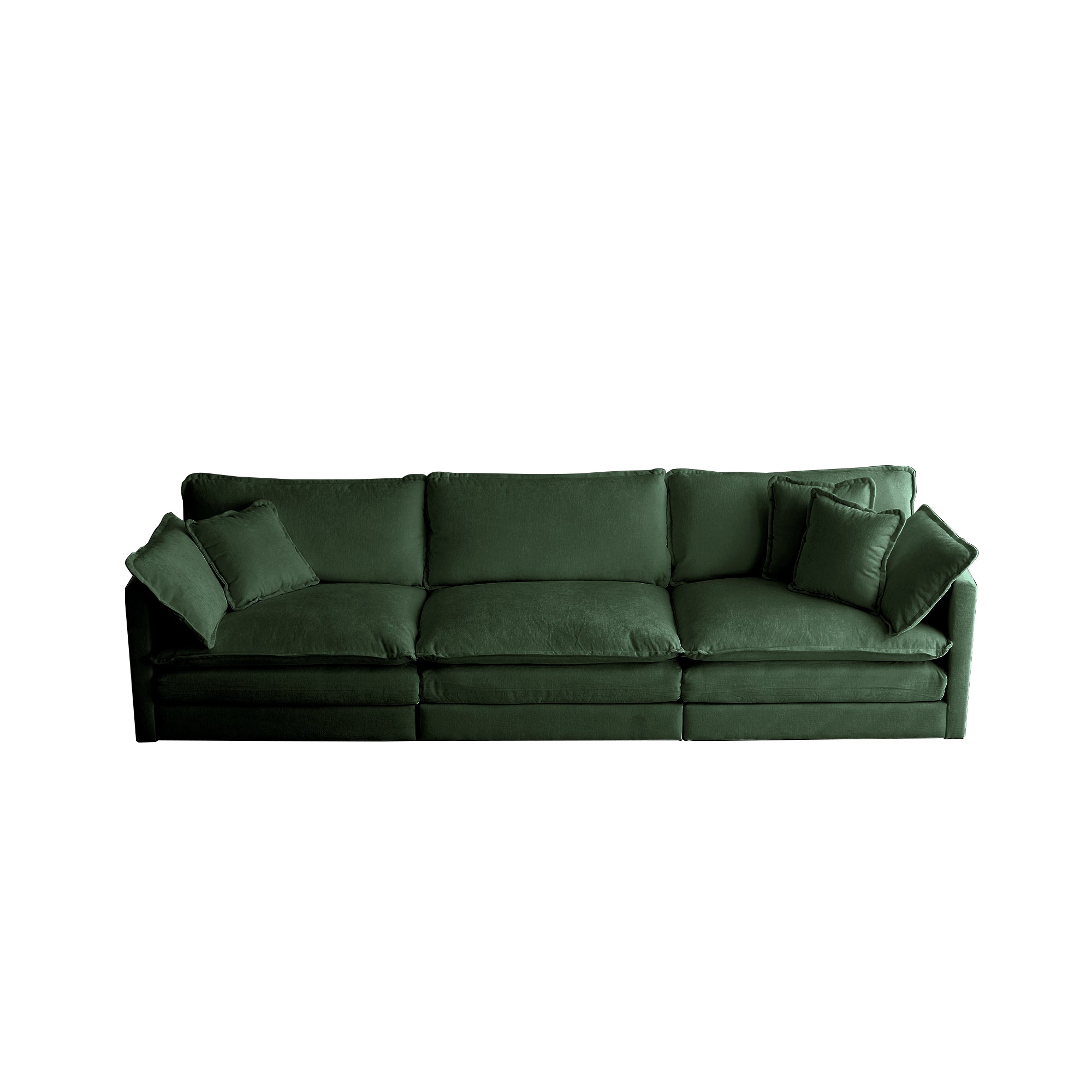 Mid-Century Modern Couch 3-Seater Sofa with 2 Armrest Pillows and 3 Toss Pillows, Couch for Living Room Green Chenille