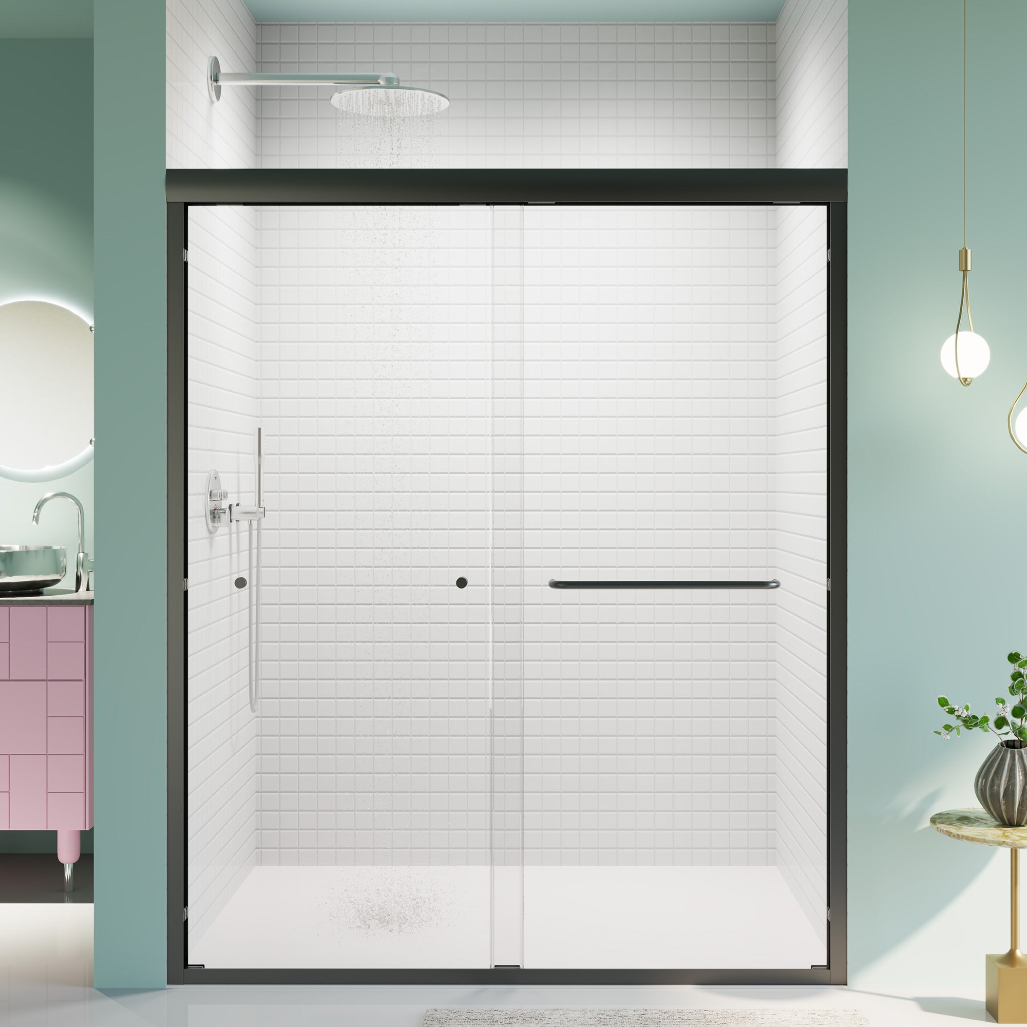 56-60 x 72 in bypass shower door in Matte Black