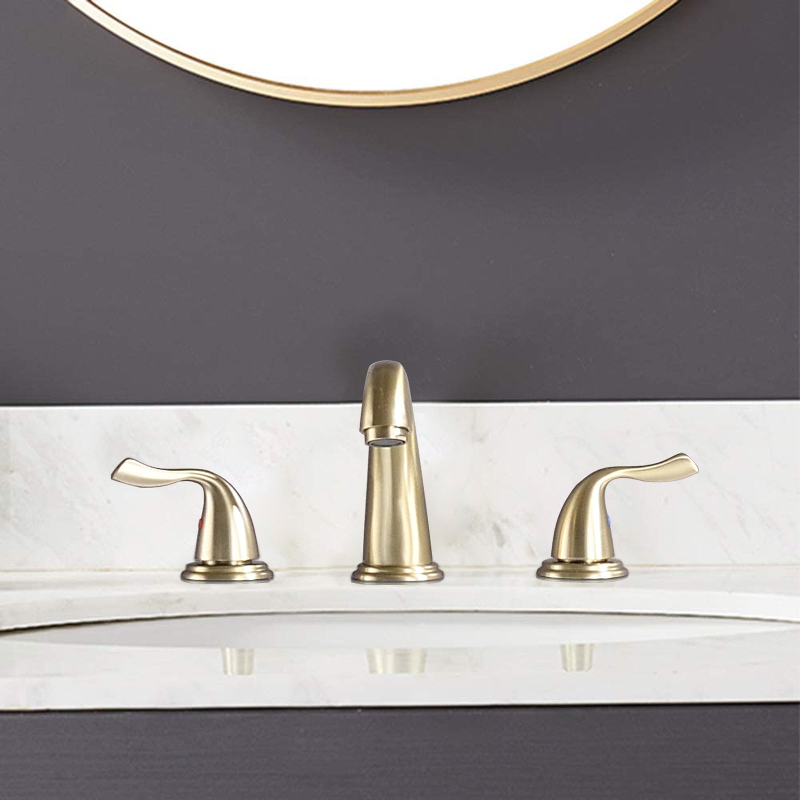 8-Inch 3 Holes 2 Handles Bathroom Sink Faucet, Brushed Golden